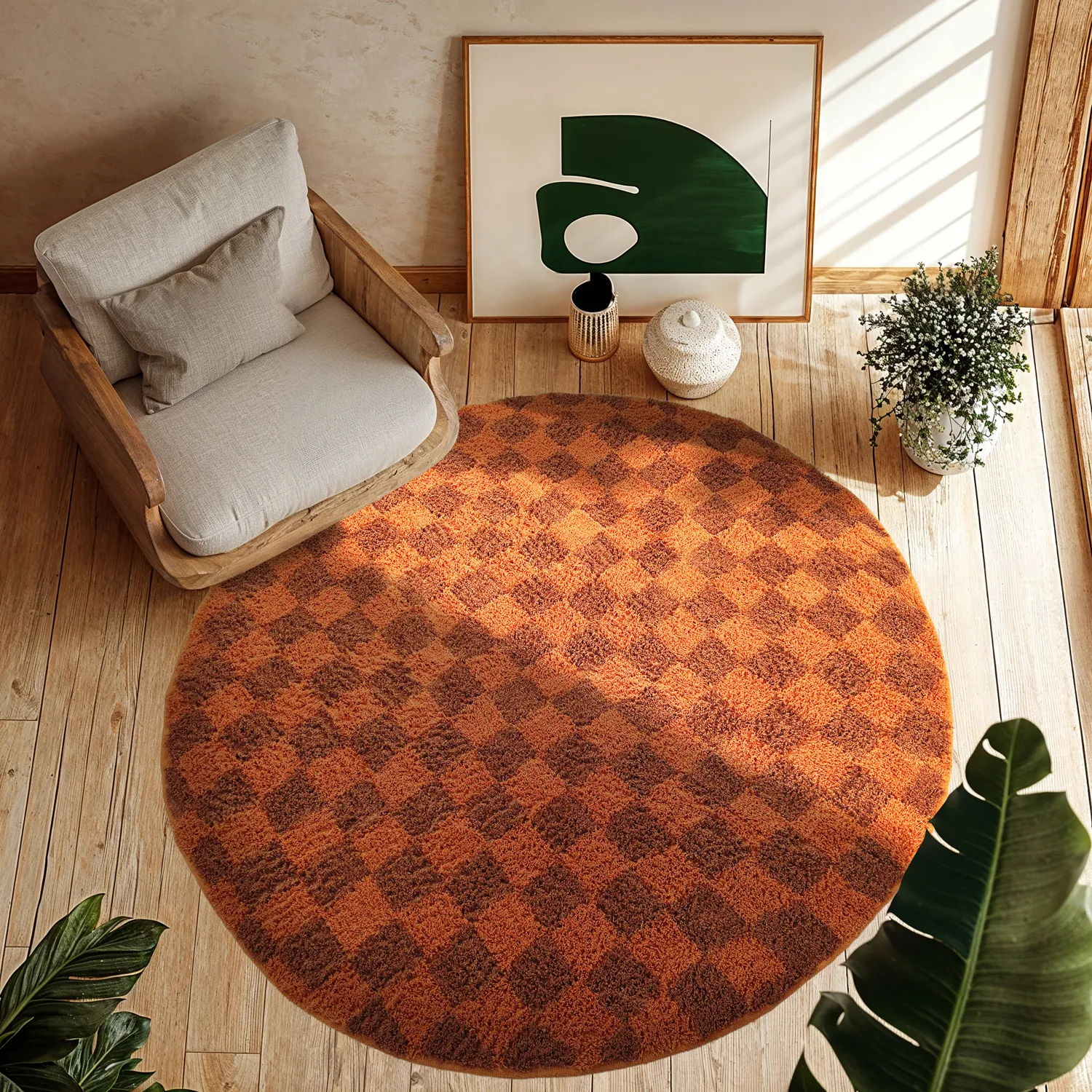 Tappeti rotondi - Elsey Natural Cotton Shaggy (arancione/rosso)