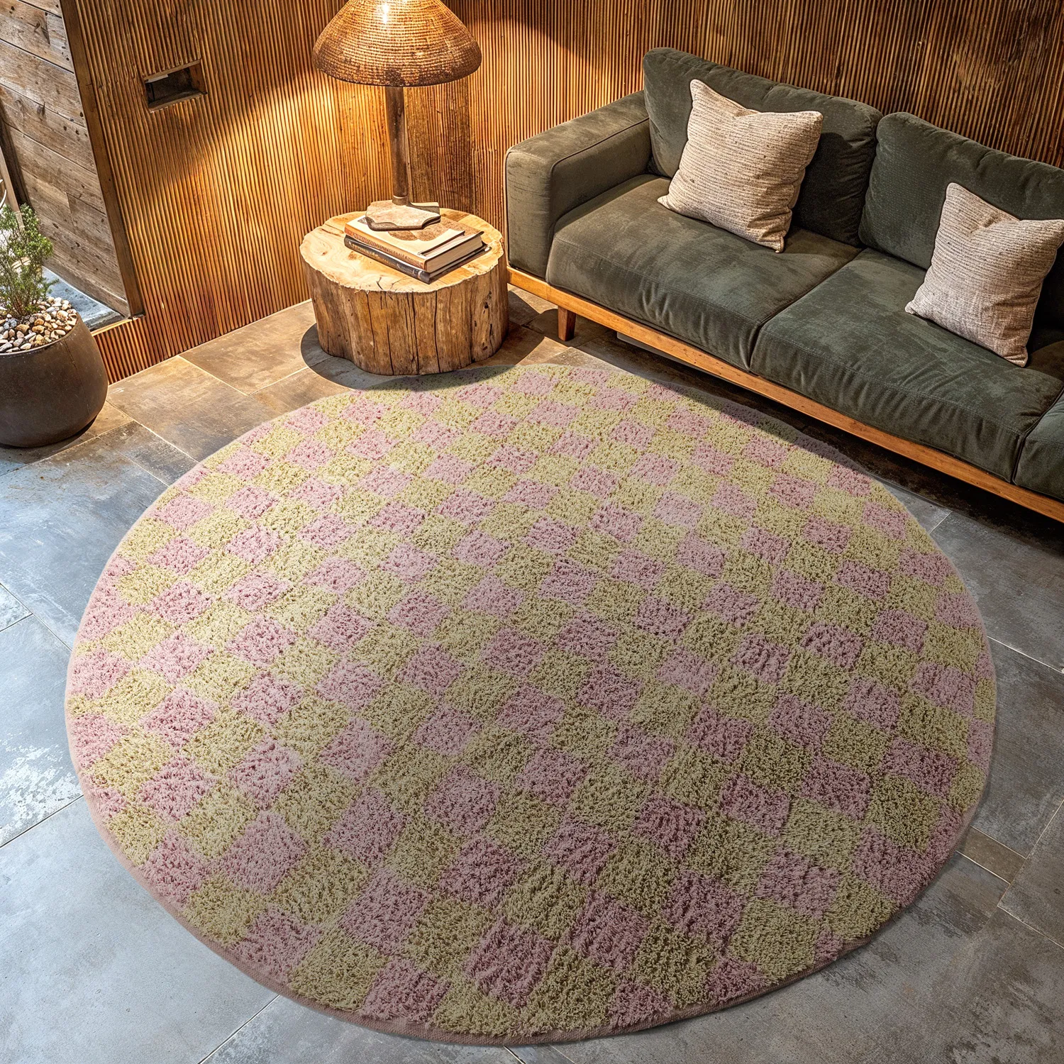 Tappeti rotondi - Elsey Natural Cotton Shaggy (rosa/arancione)
