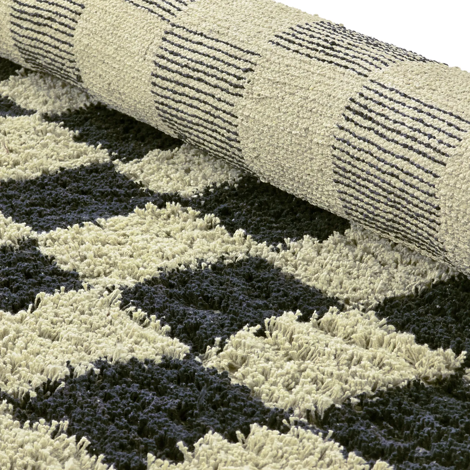 Tappeti rotondi - Elsey Natural Cotton Shaggy (nero/beige)