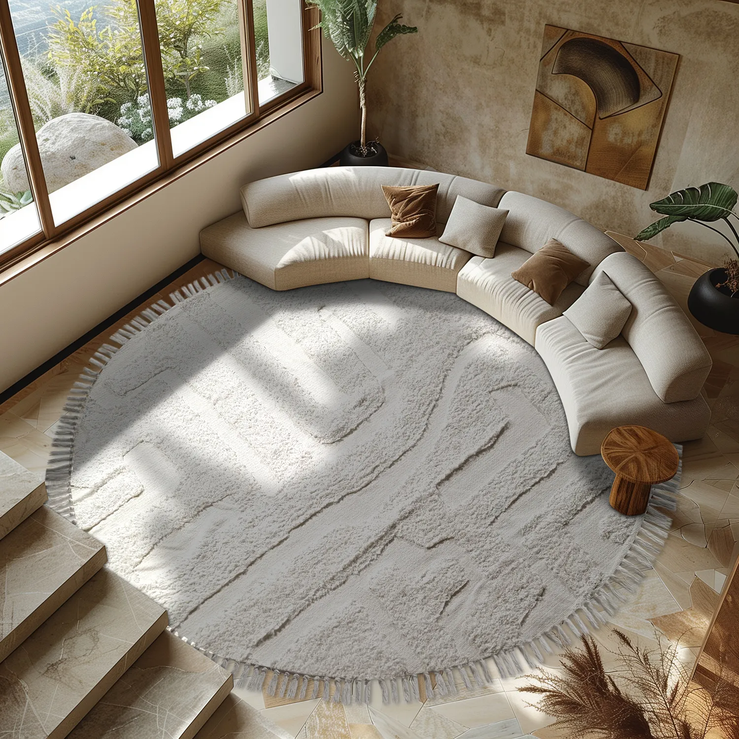 Tappeti rotondi - Fallon Natural Cotton Shaggy (offwhite)