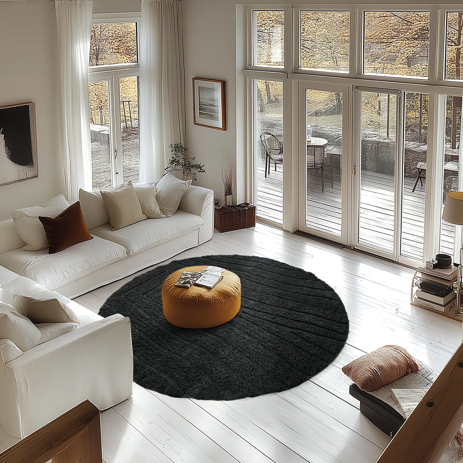 Tappeti rotondi - Farley Natural Cotton Shaggy (nero)