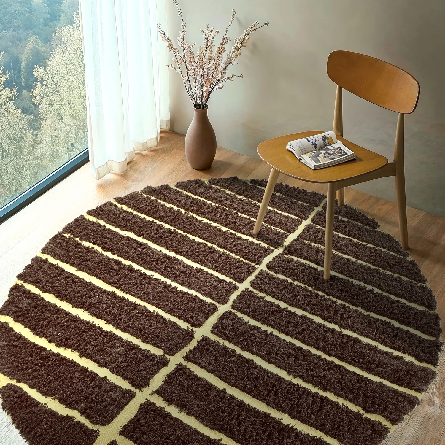 Tappeto rotondo - Ikara Natural Cotton Shaggy (marrone)