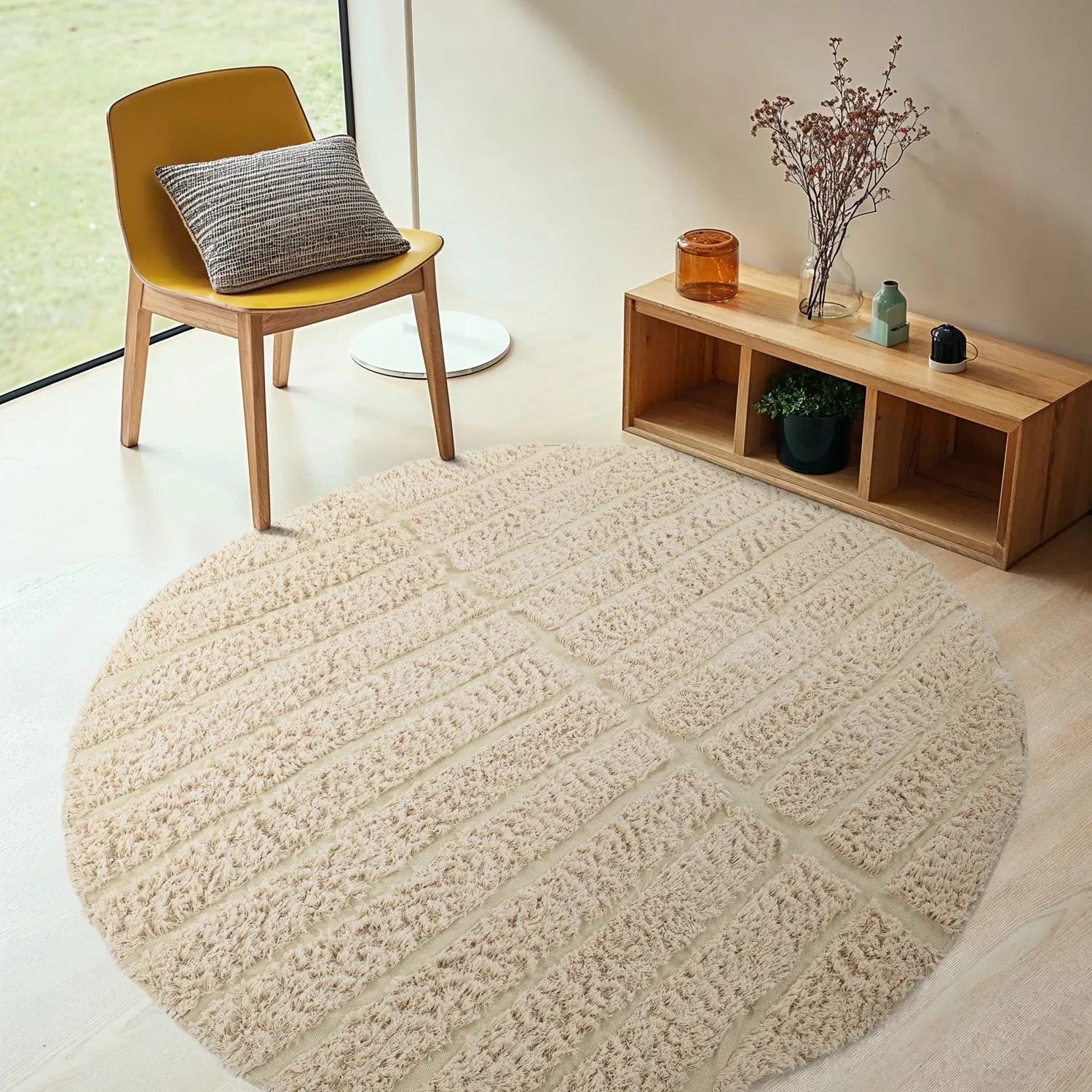 Tappeto rotondo - Ikara Natural Cotton Shaggy (crema)