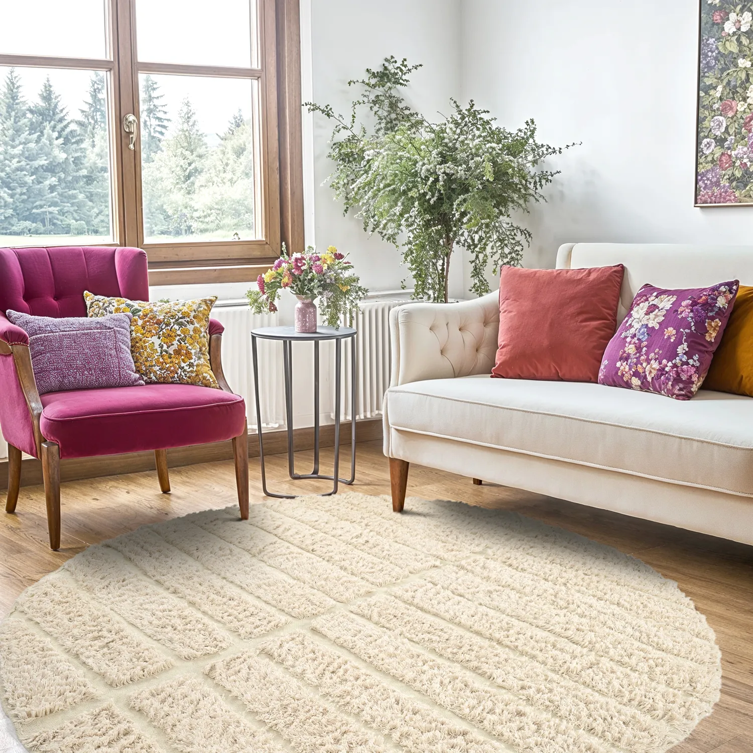 Tappeto rotondo - Ikara Natural Cotton Shaggy (crema)
