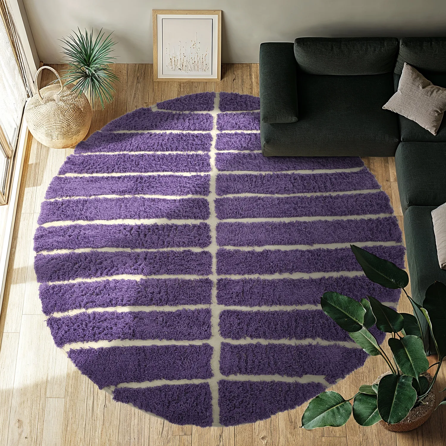 Tappeto rotondo - Ikara Natural Cotton Shaggy (viola)