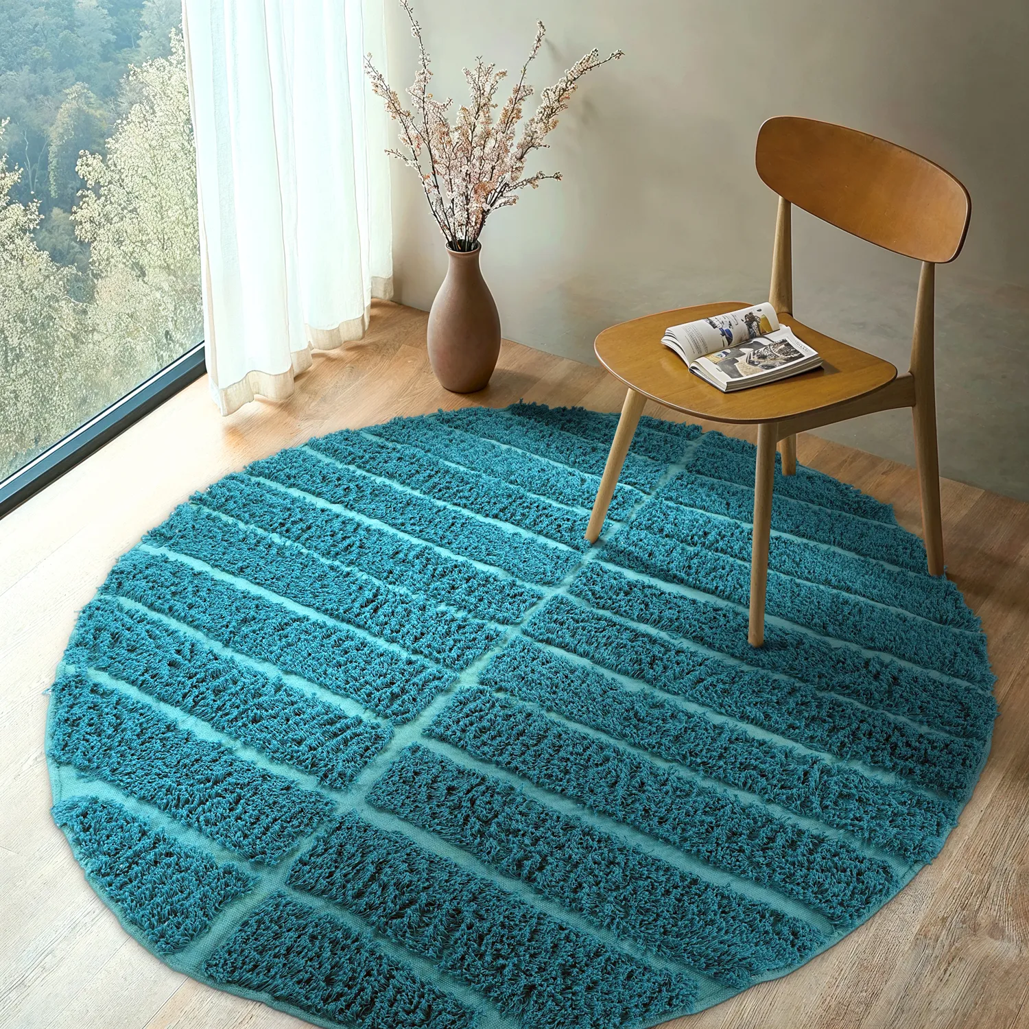 Tappeto rotondo - Ikara Natural Cotton Shaggy (turchese)