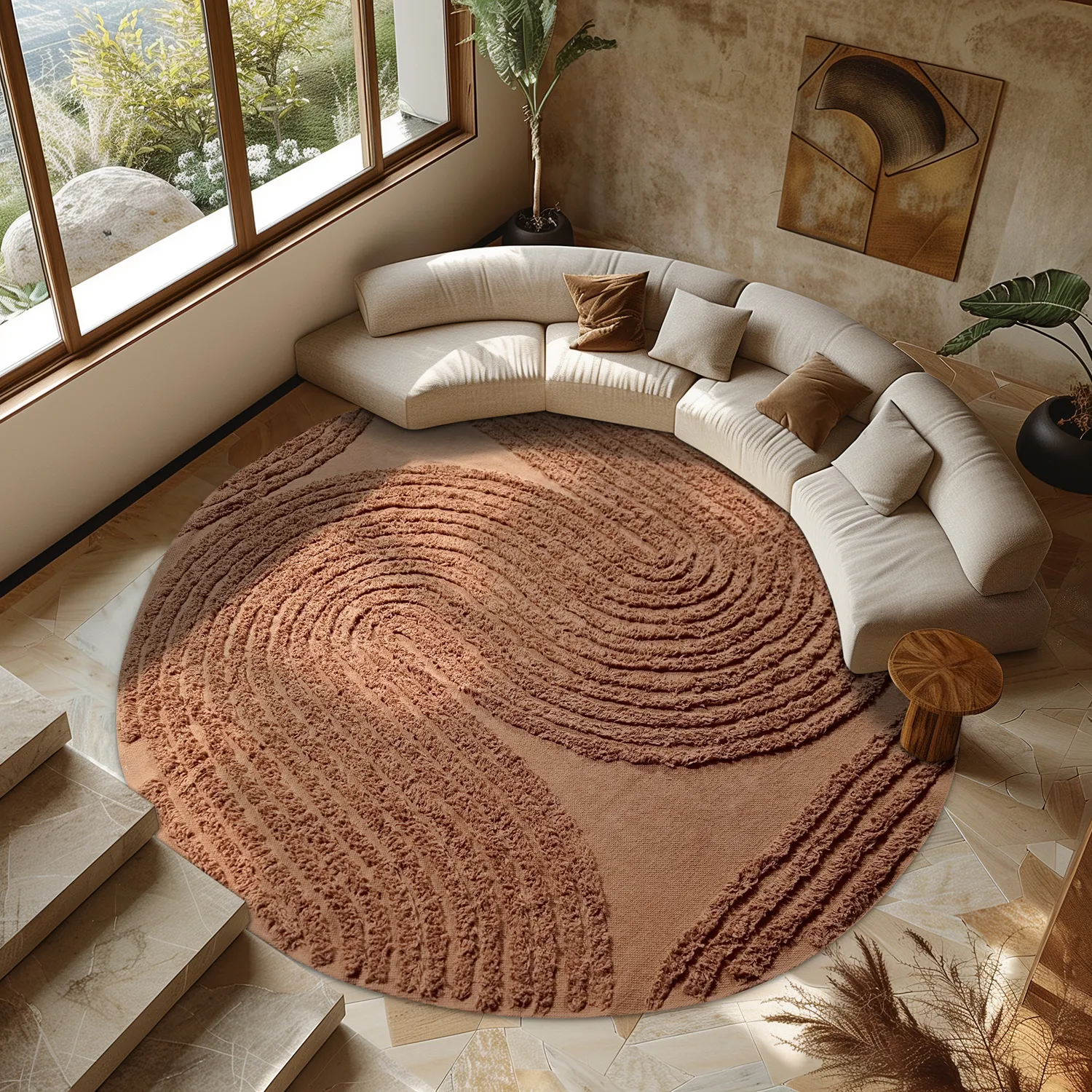 Tappeti rotondi - Jovie Natural Cotton Shaggy (terracotta)