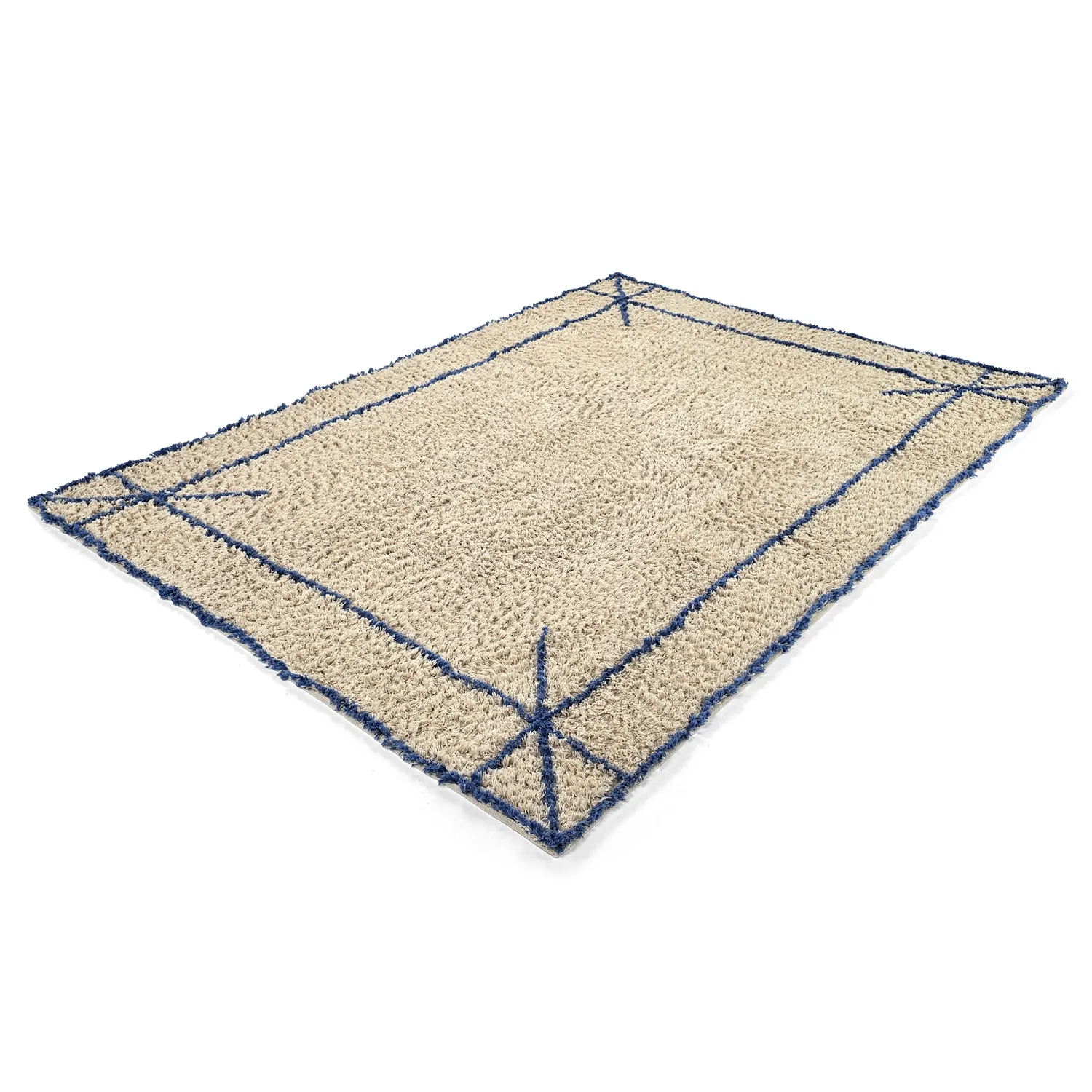 Tappeto A Pelo Lungo - Kairi Natural Cotton Shaggy (beige/blu)