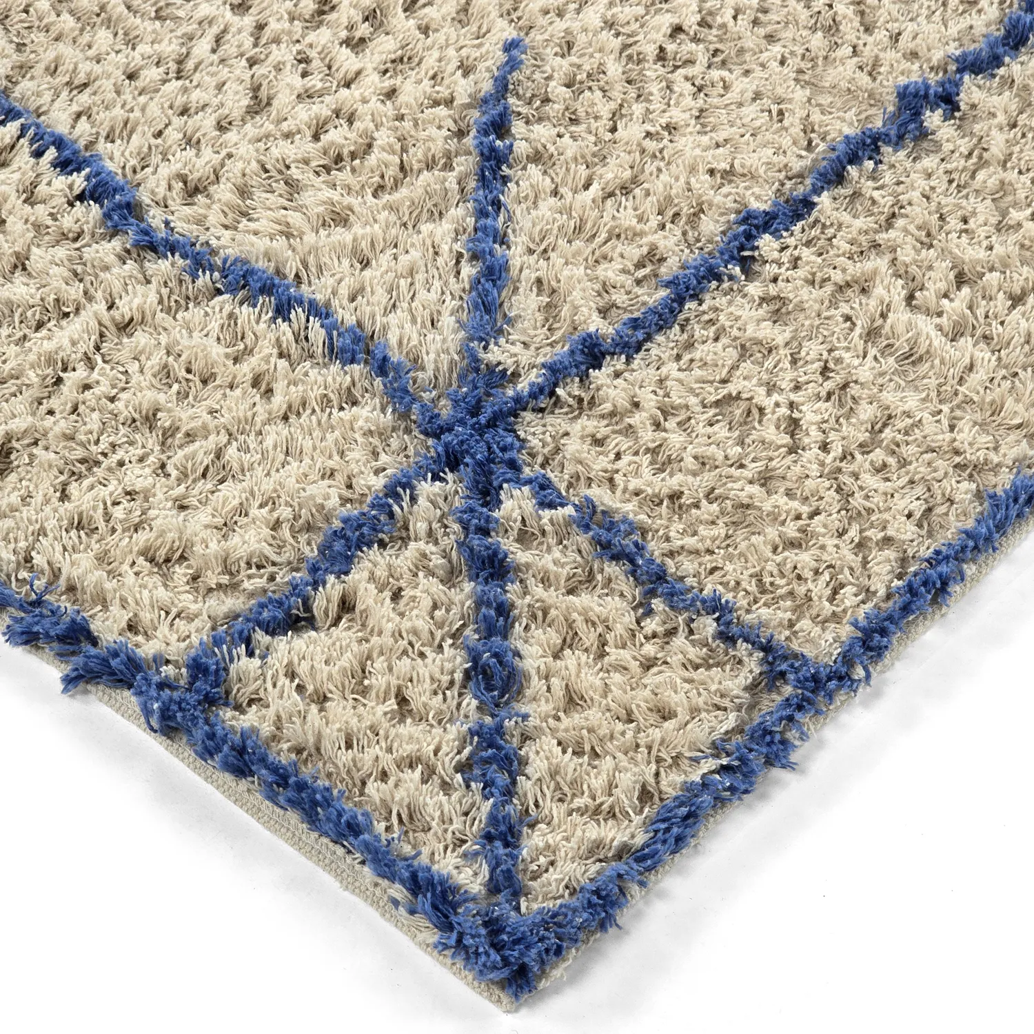 Tappeto A Pelo Lungo - Kairi Natural Cotton Shaggy (beige/blu)
