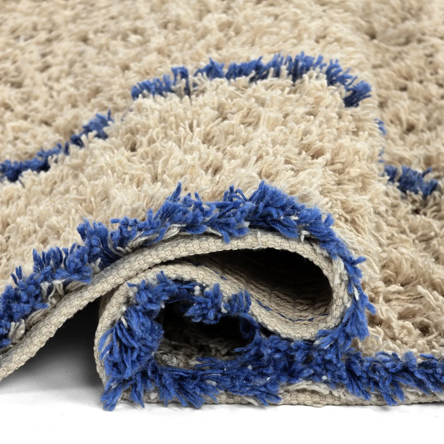 Tappeto A Pelo Lungo - Kairi Natural Cotton Shaggy (beige/blu)
