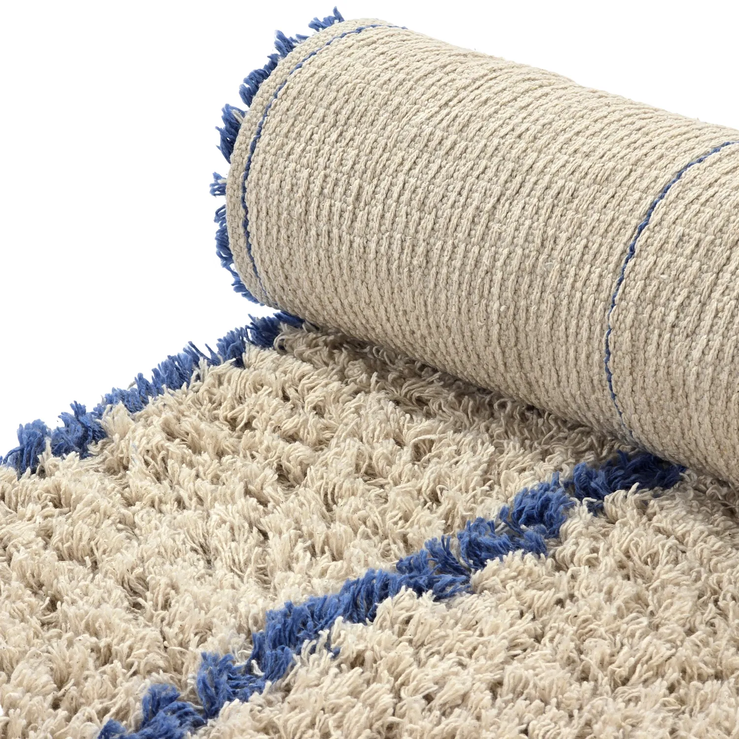 Tappeto A Pelo Lungo - Kairi Natural Cotton Shaggy (beige/blu)