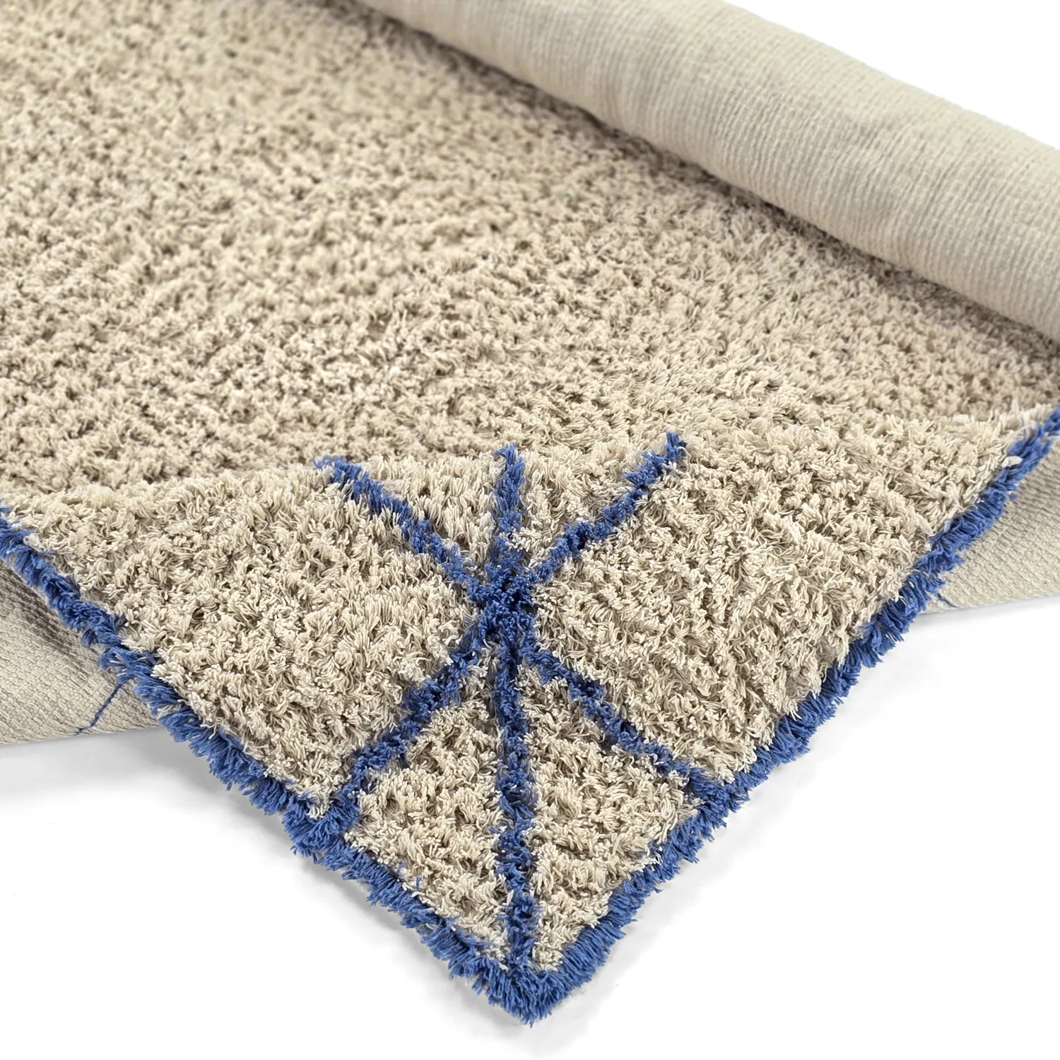 Tappeto A Pelo Lungo - Kairi Natural Cotton Shaggy (beige/blu)