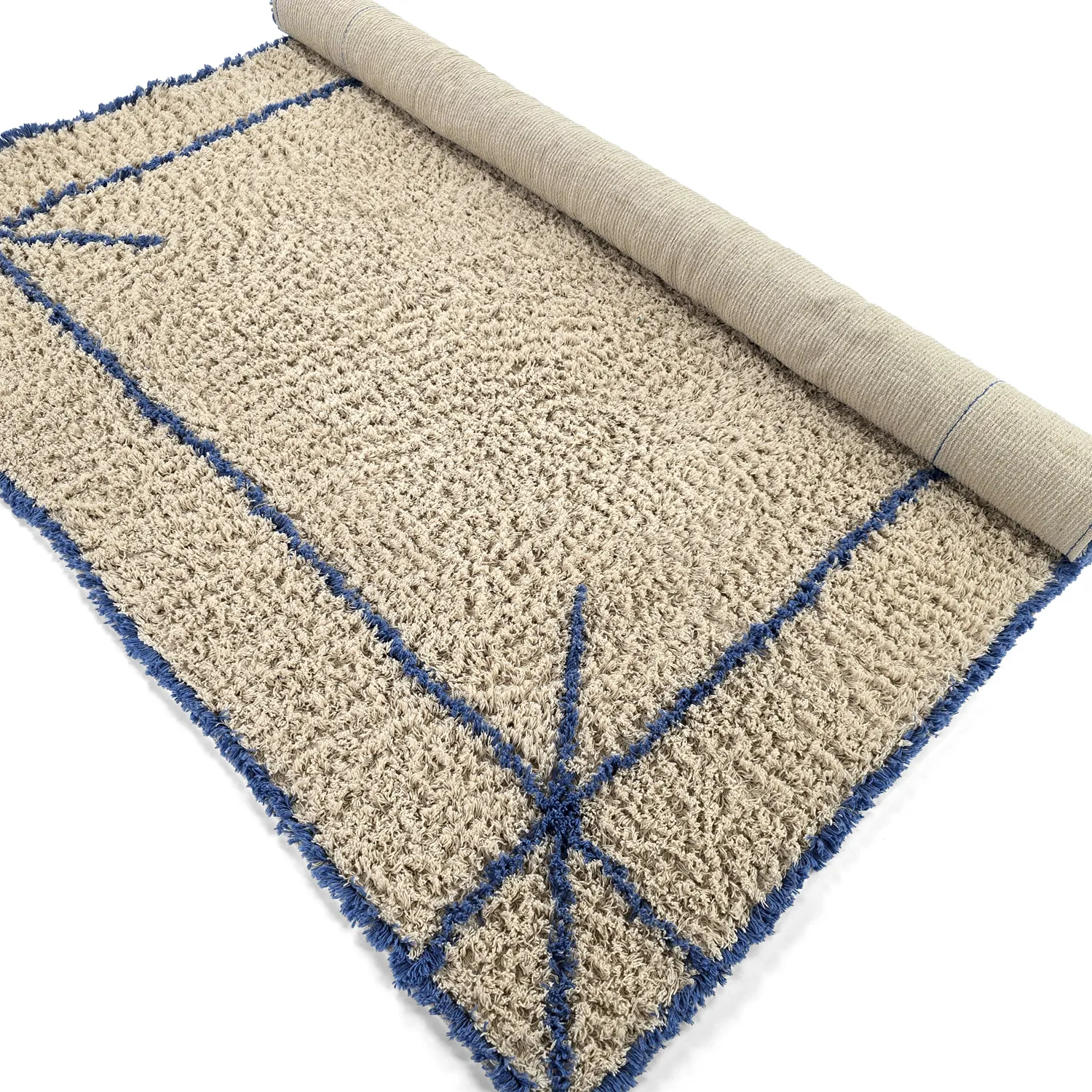 Tappeto A Pelo Lungo - Kairi Natural Cotton Shaggy (beige/blu)