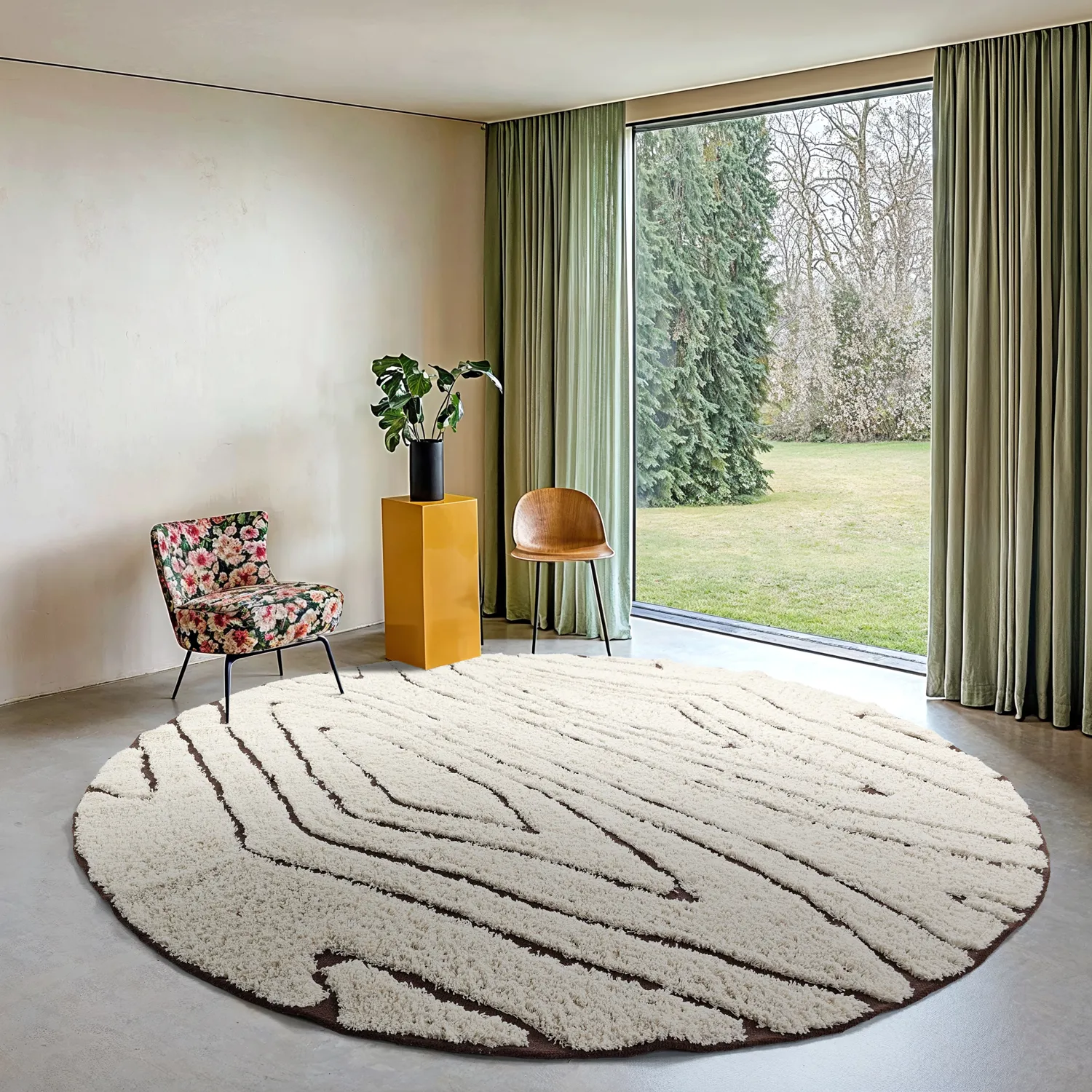 Tappeti rotondi - Kindon Natural Cotton Shaggy (bianco sporco/marrone)