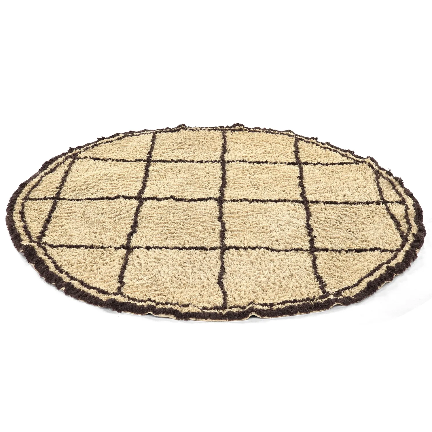 Tappeto rotondo - Lana Natural Cotton Shaggy (beige/marrone)