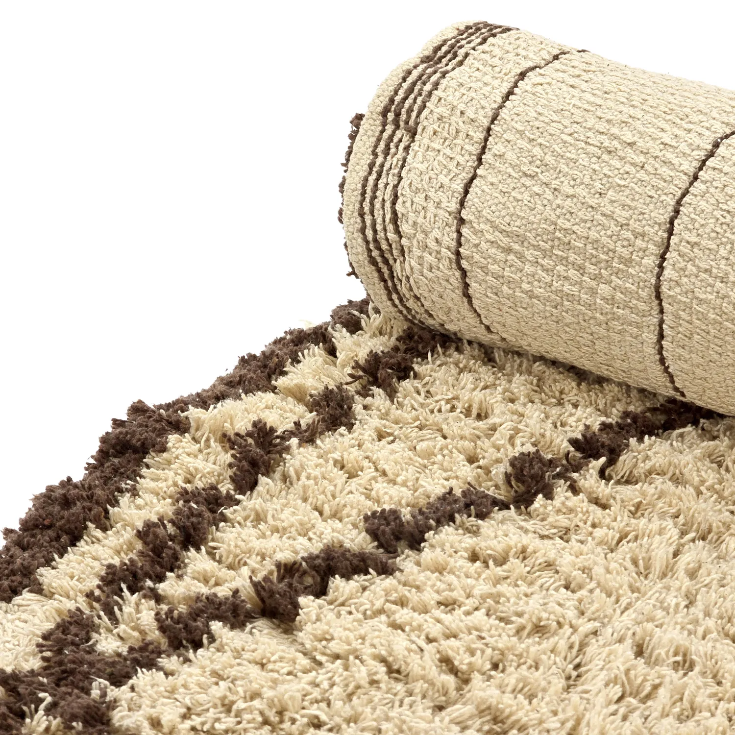 Tappeto rotondo - Lana Natural Cotton Shaggy (beige/marrone)