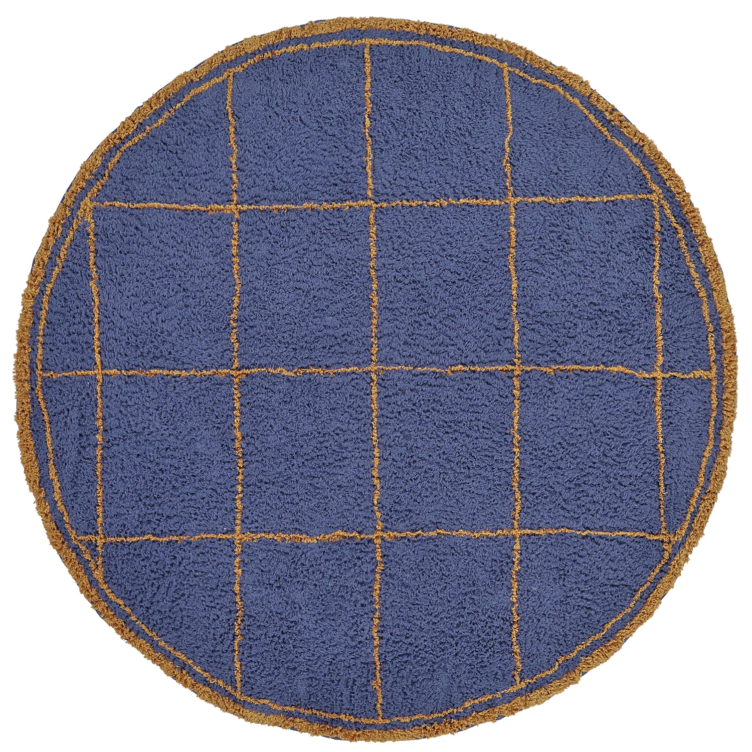 Tappeto rotondo - Lana Natural Cotton Shaggy (blu/giallo)