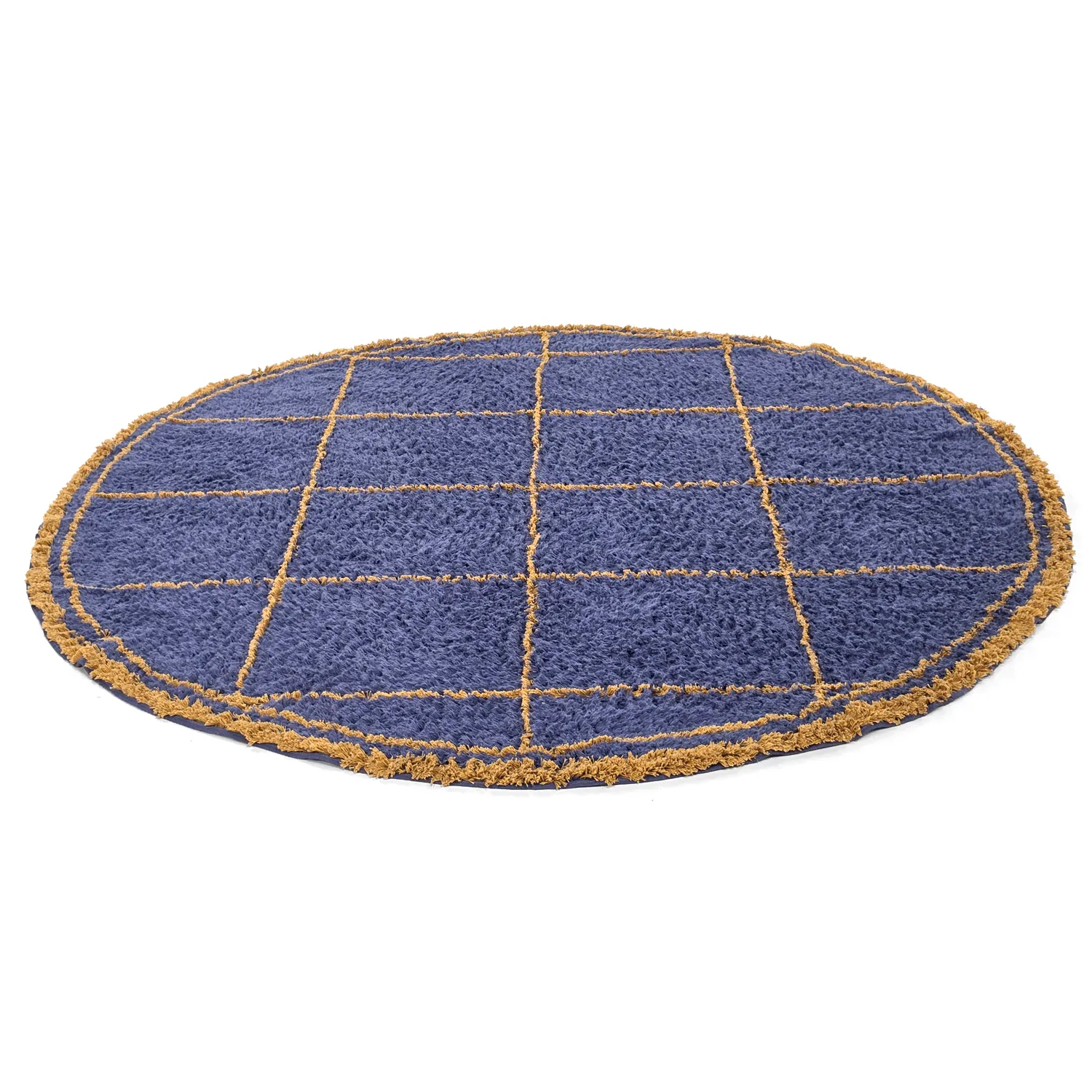 Tappeto rotondo - Lana Natural Cotton Shaggy (blu/giallo)