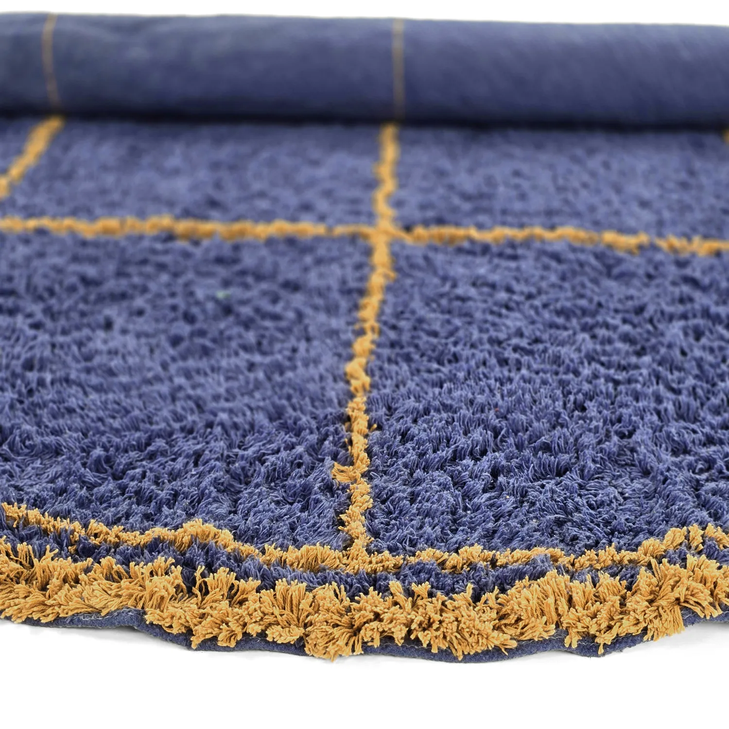 Tappeto rotondo - Lana Natural Cotton Shaggy (blu/giallo)
