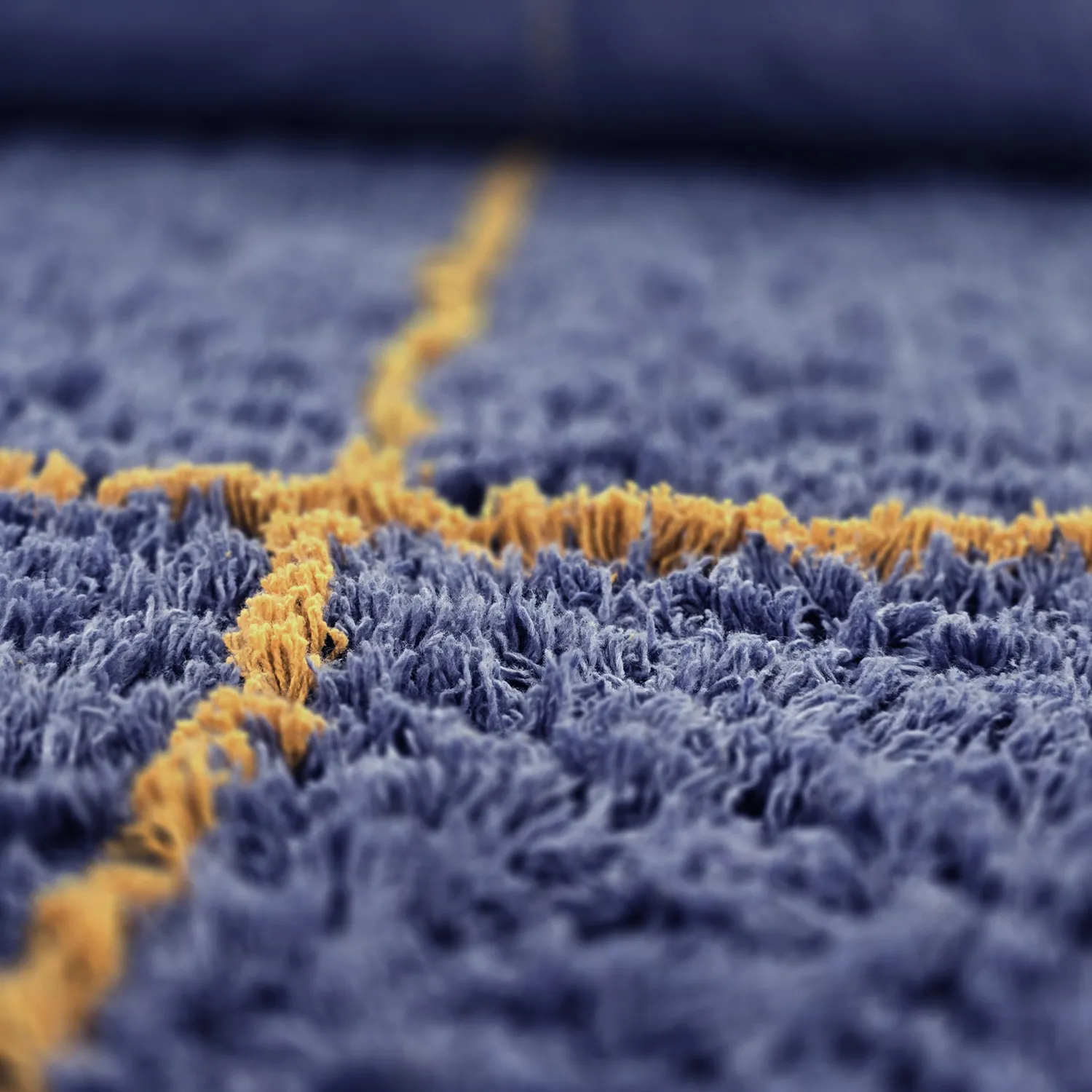 Tappeto rotondo - Lana Natural Cotton Shaggy (blu/giallo)
