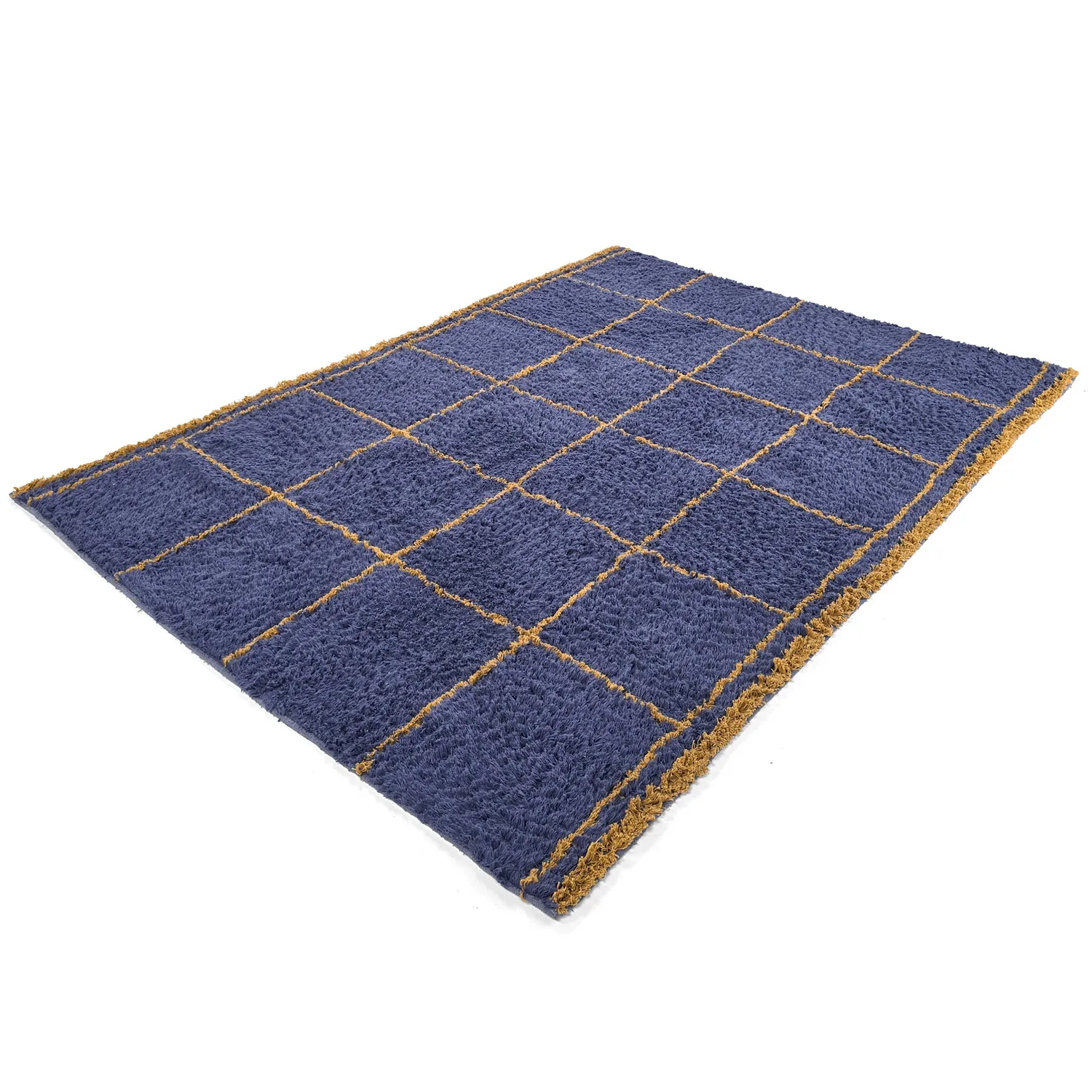 Tappeto A Pelo Lungo - Lana Natural Cotton Shaggy (blu/giallo)