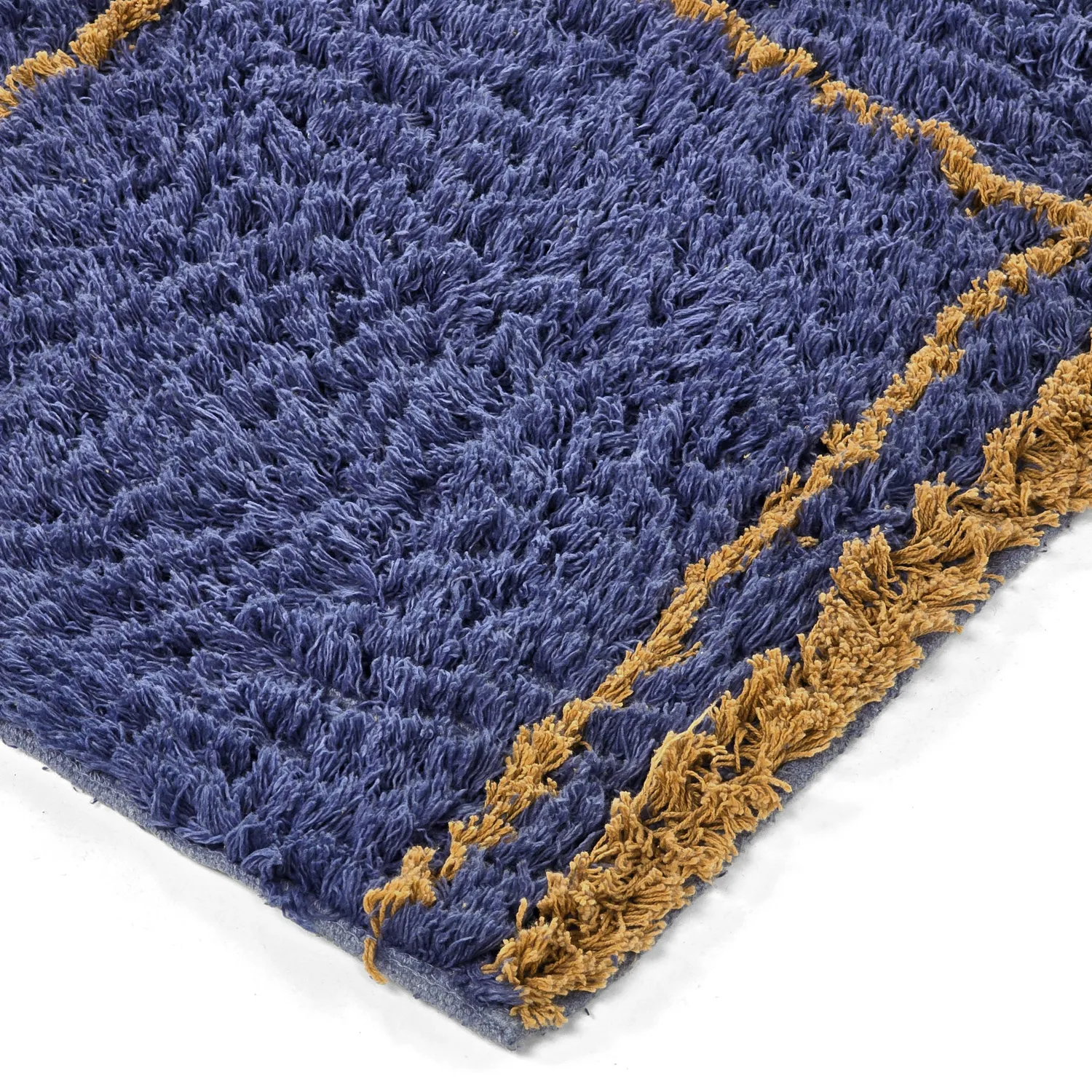 Tappeto A Pelo Lungo - Lana Natural Cotton Shaggy (blu/giallo)