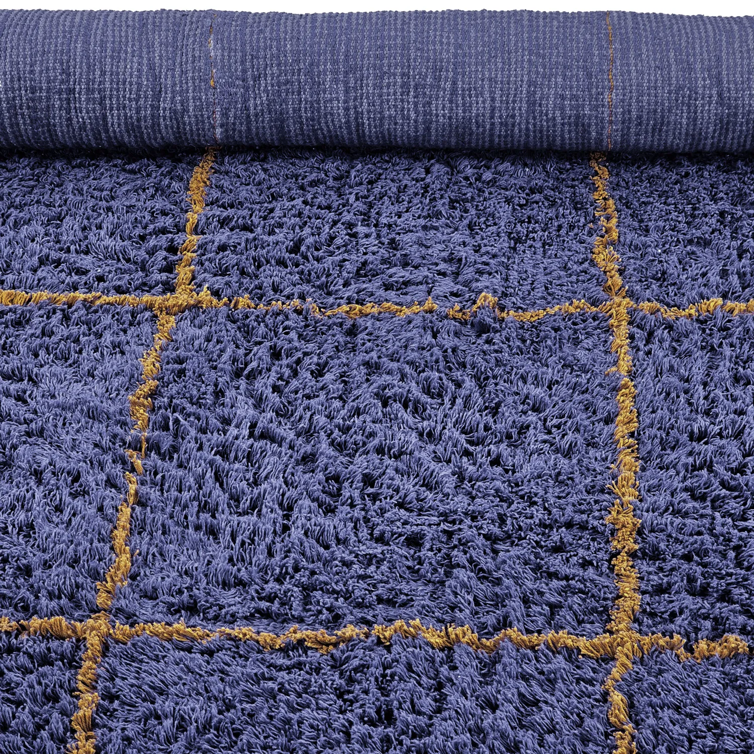 Tappeto A Pelo Lungo - Lana Natural Cotton Shaggy (blu/giallo)