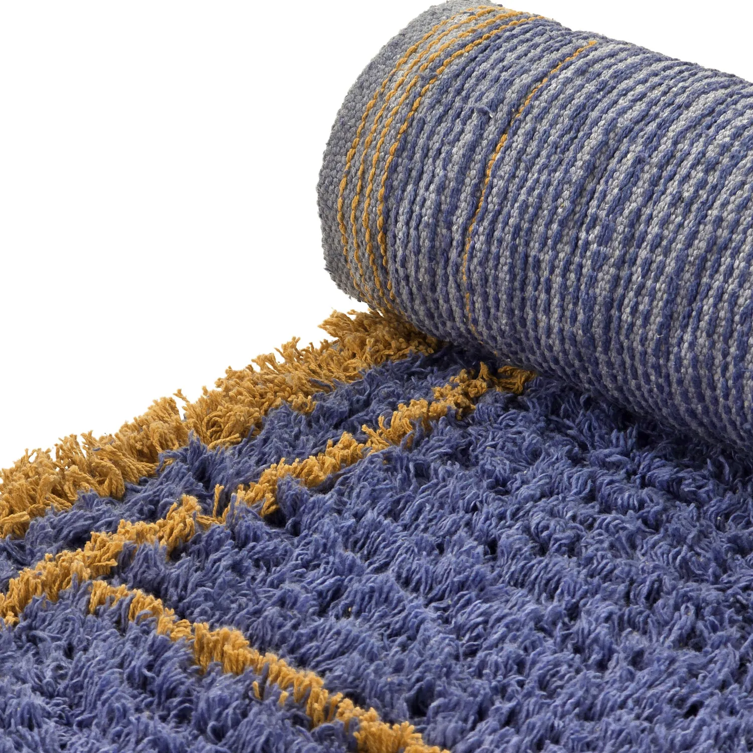 Tappeto A Pelo Lungo - Lana Natural Cotton Shaggy (blu/giallo)
