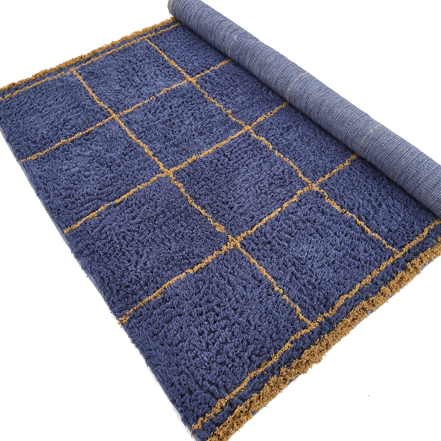 Tappeto A Pelo Lungo - Lana Natural Cotton Shaggy (blu/giallo)