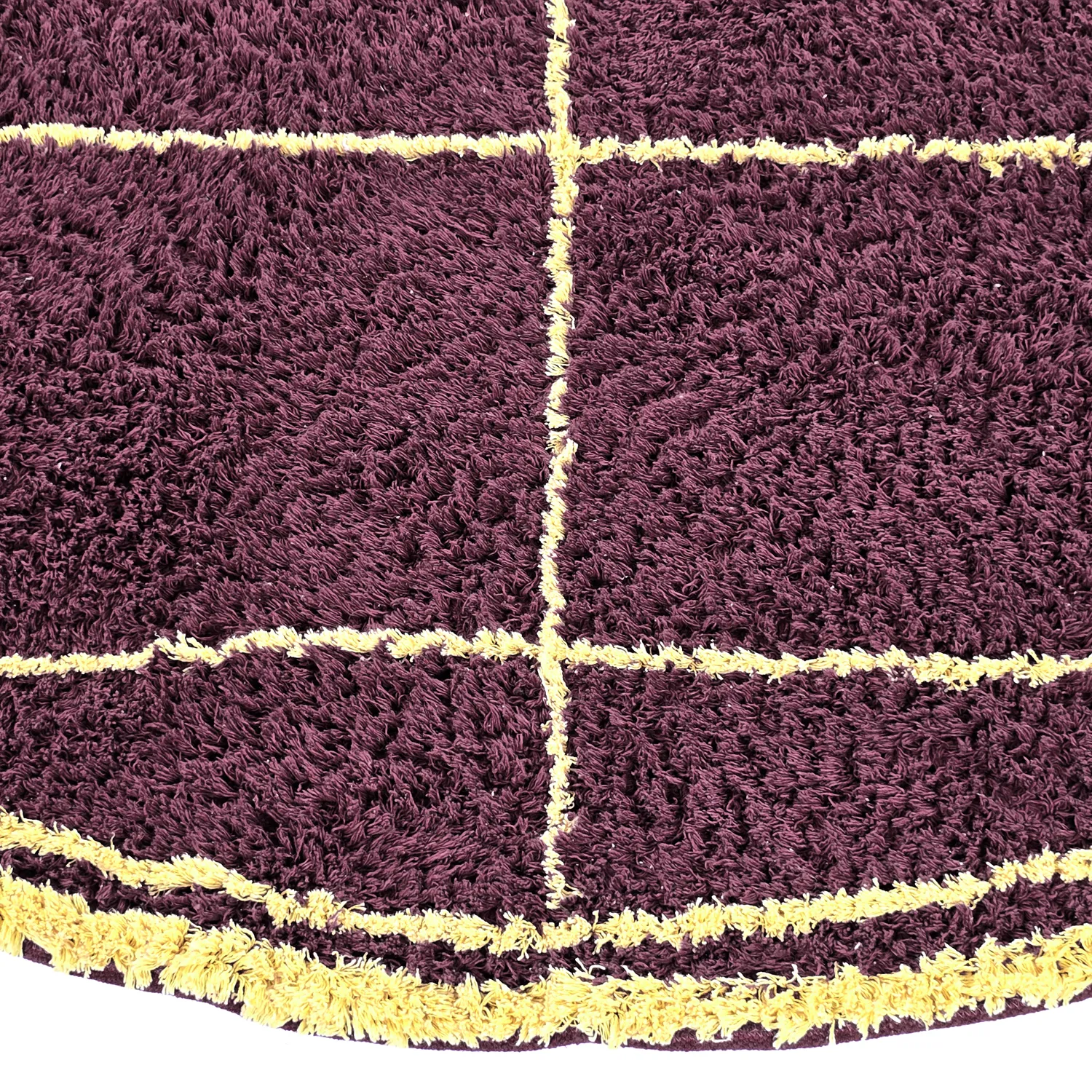 Tappeto rotondo - Lana Natural Cotton Shaggy (bordeaux/giallo)
