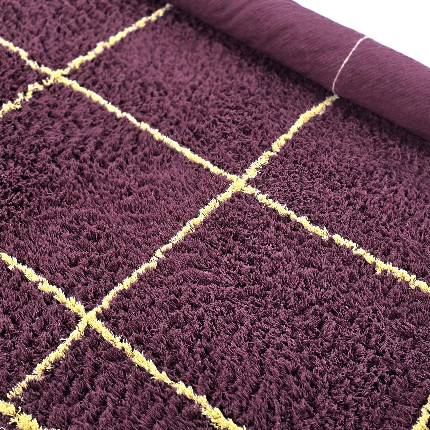 Tappeto rotondo - Lana Natural Cotton Shaggy (bordeaux/giallo)
