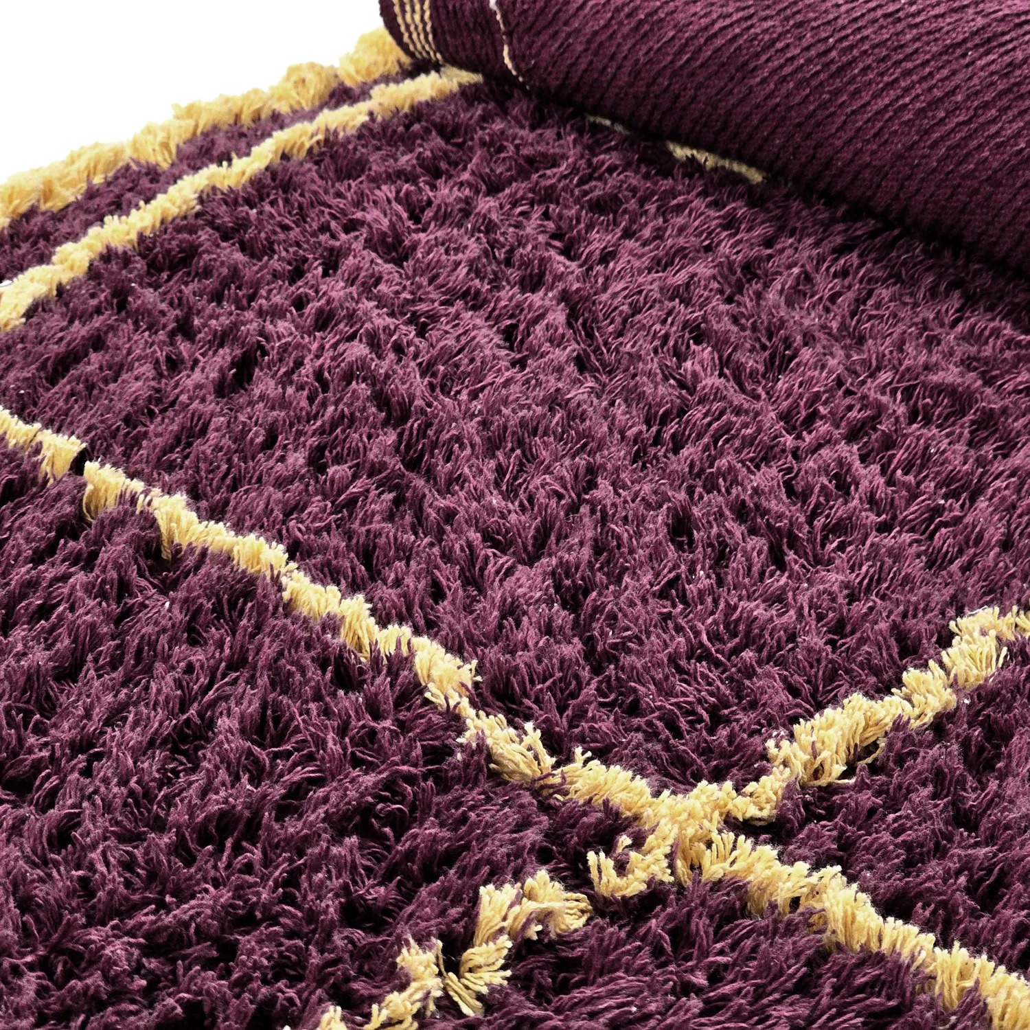 Tappeto rotondo - Lana Natural Cotton Shaggy (bordeaux/giallo)