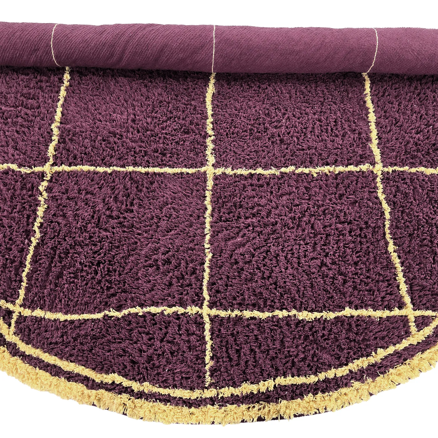 Tappeto rotondo - Lana Natural Cotton Shaggy (bordeaux/giallo)