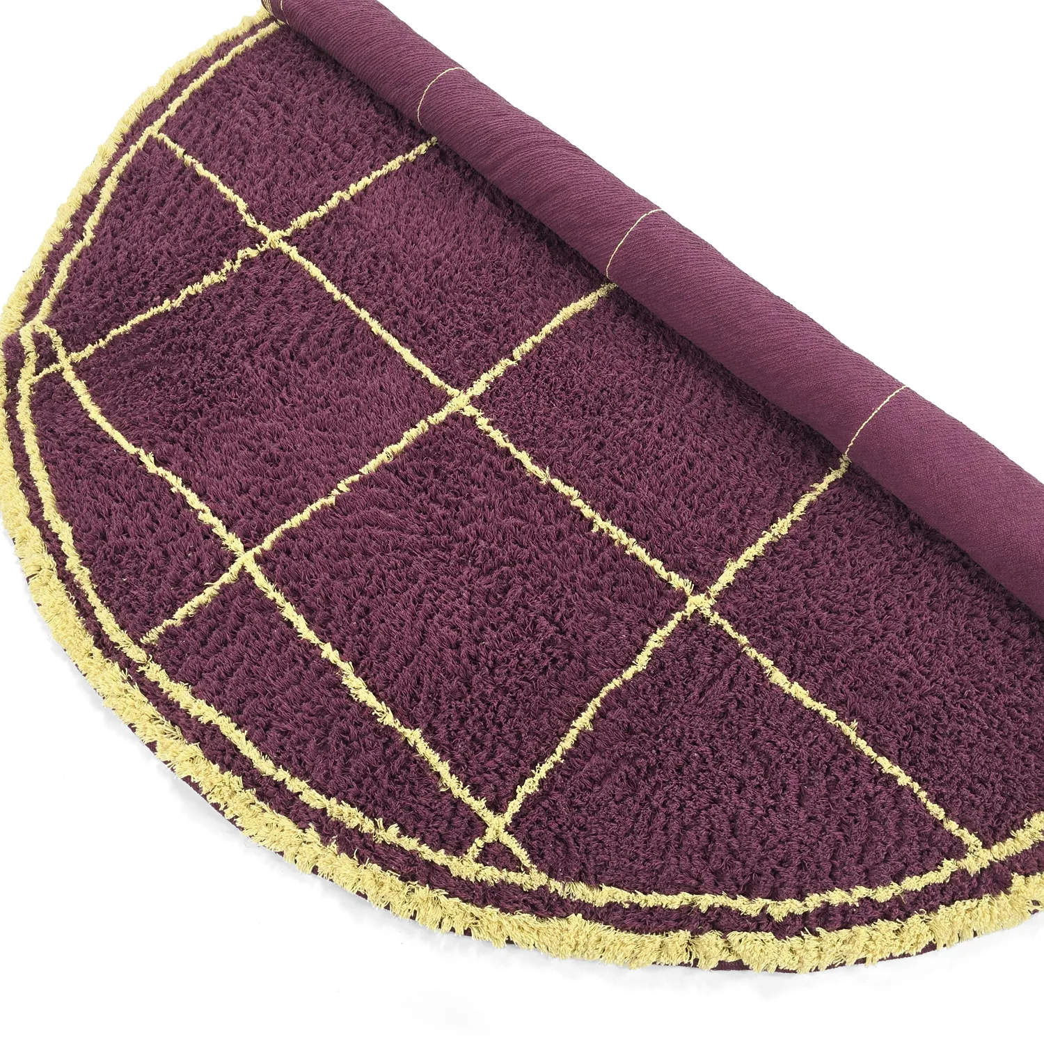 Tappeto rotondo - Lana Natural Cotton Shaggy (bordeaux/giallo)