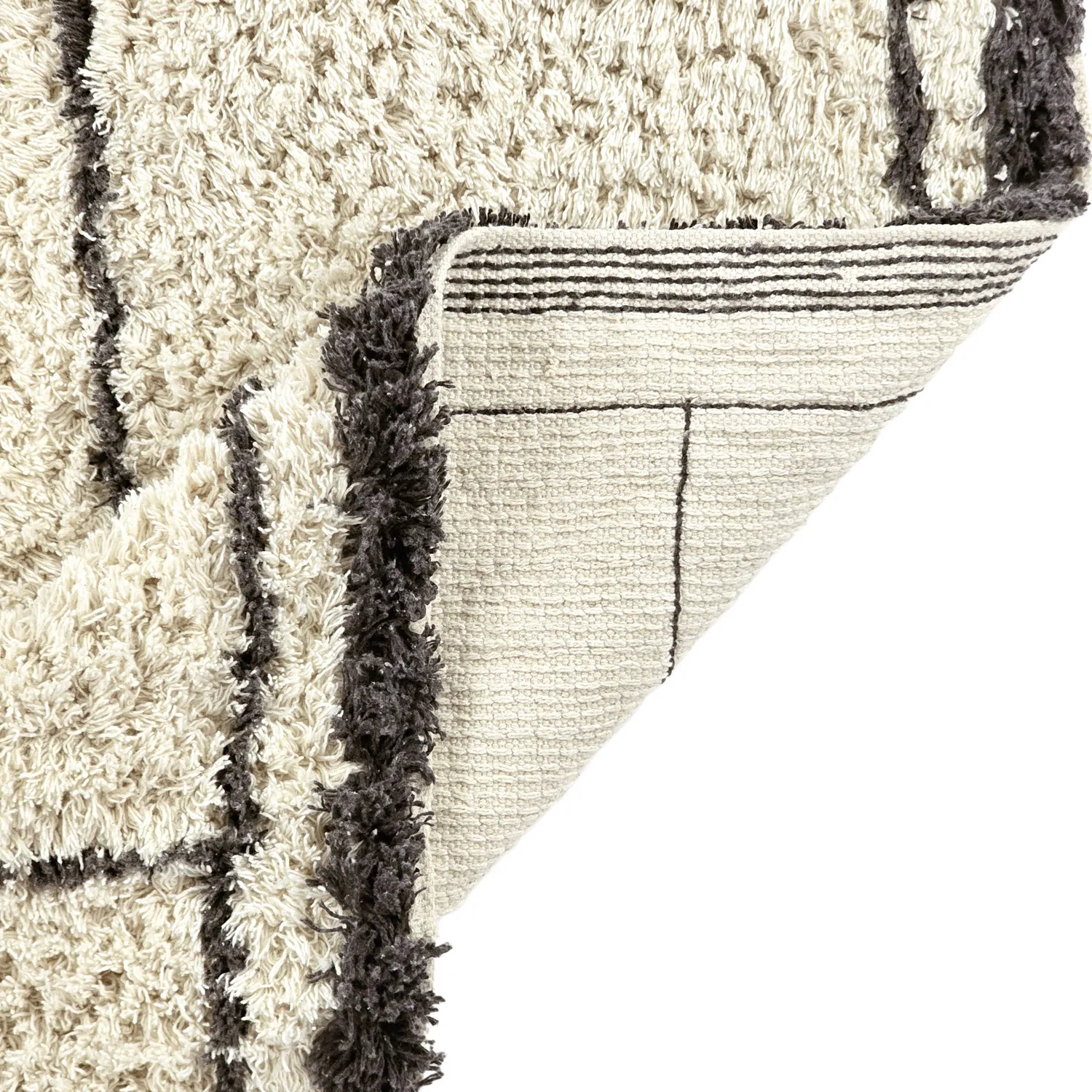 Tappeto A Pelo Lungo - Lana Natural Cotton Shaggy (crema/grigio scuro)