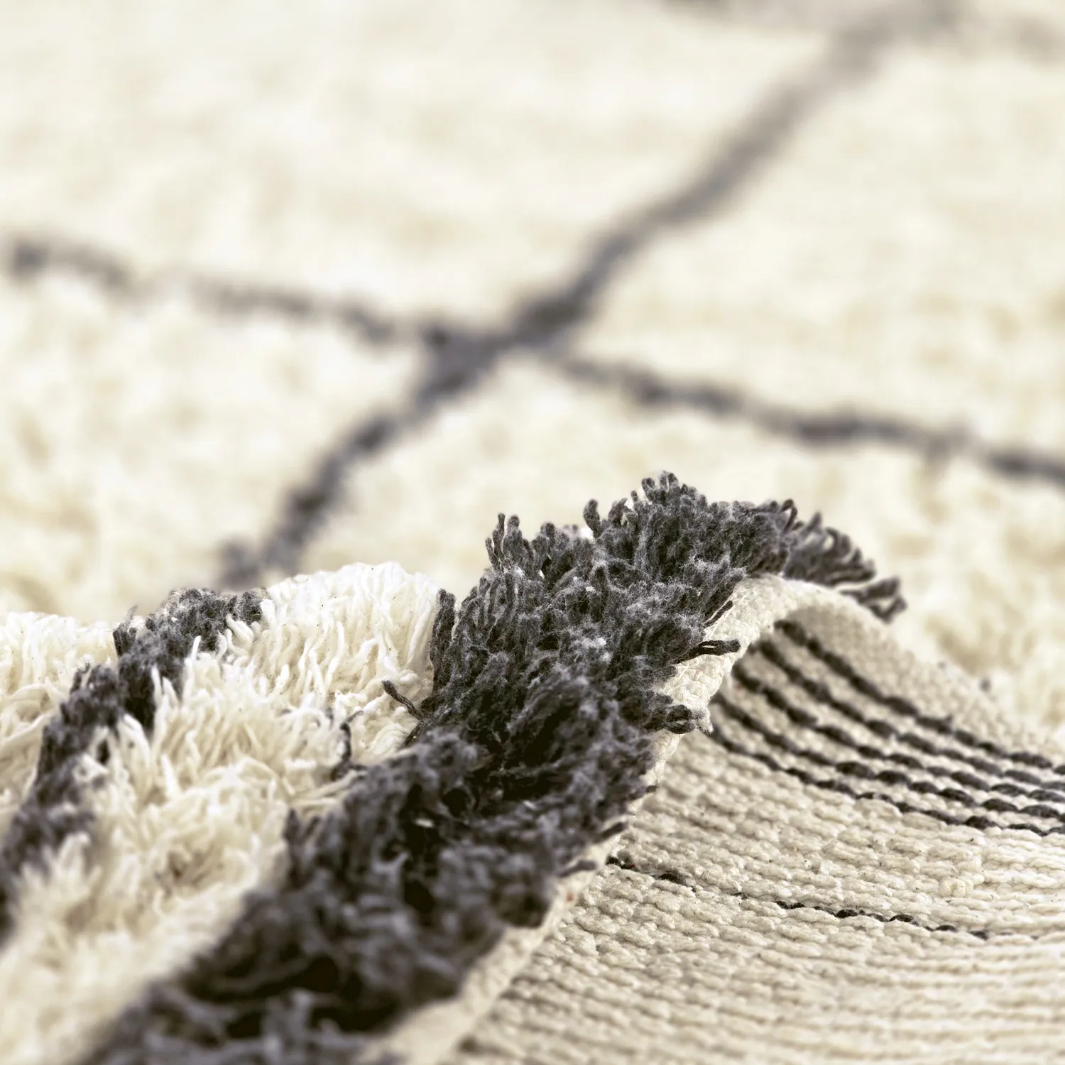 Tappeto A Pelo Lungo - Lana Natural Cotton Shaggy (crema/grigio scuro)