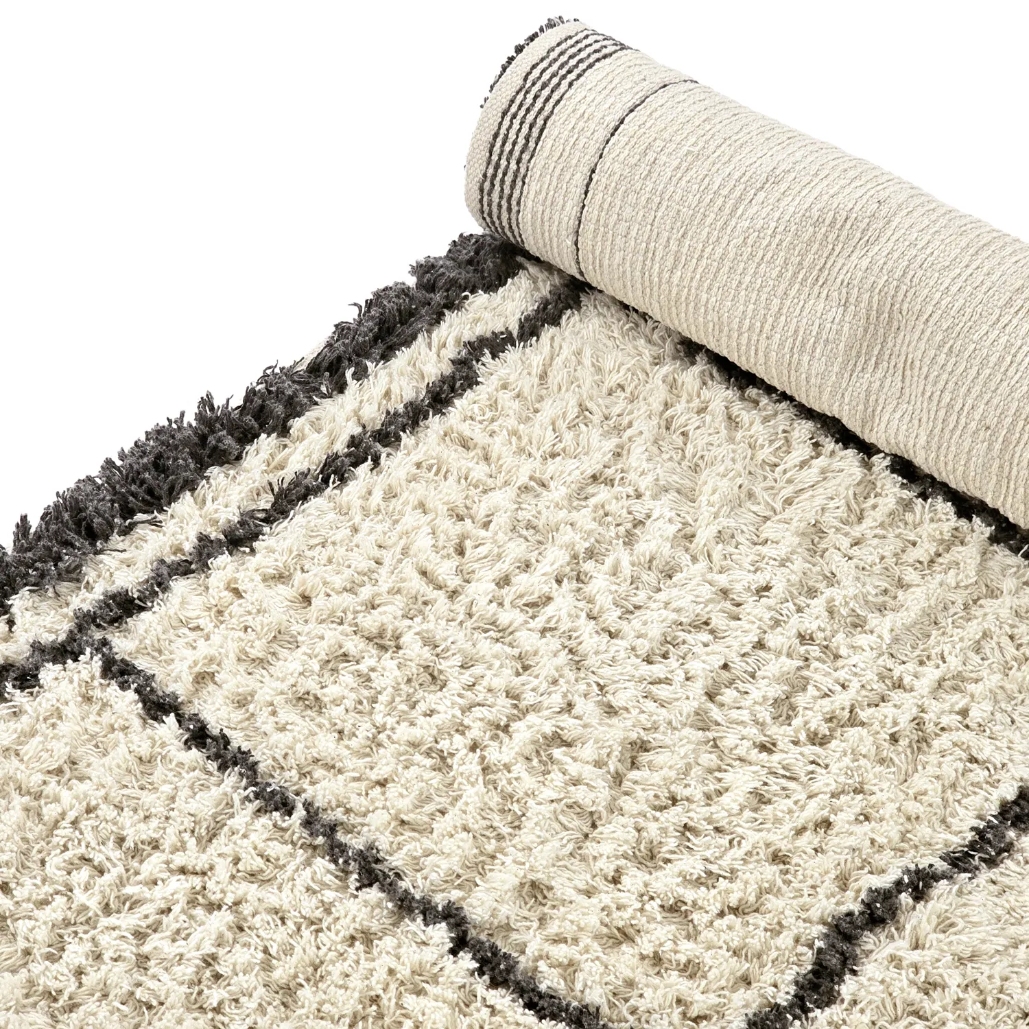 Tappeto A Pelo Lungo - Lana Natural Cotton Shaggy (crema/grigio scuro)