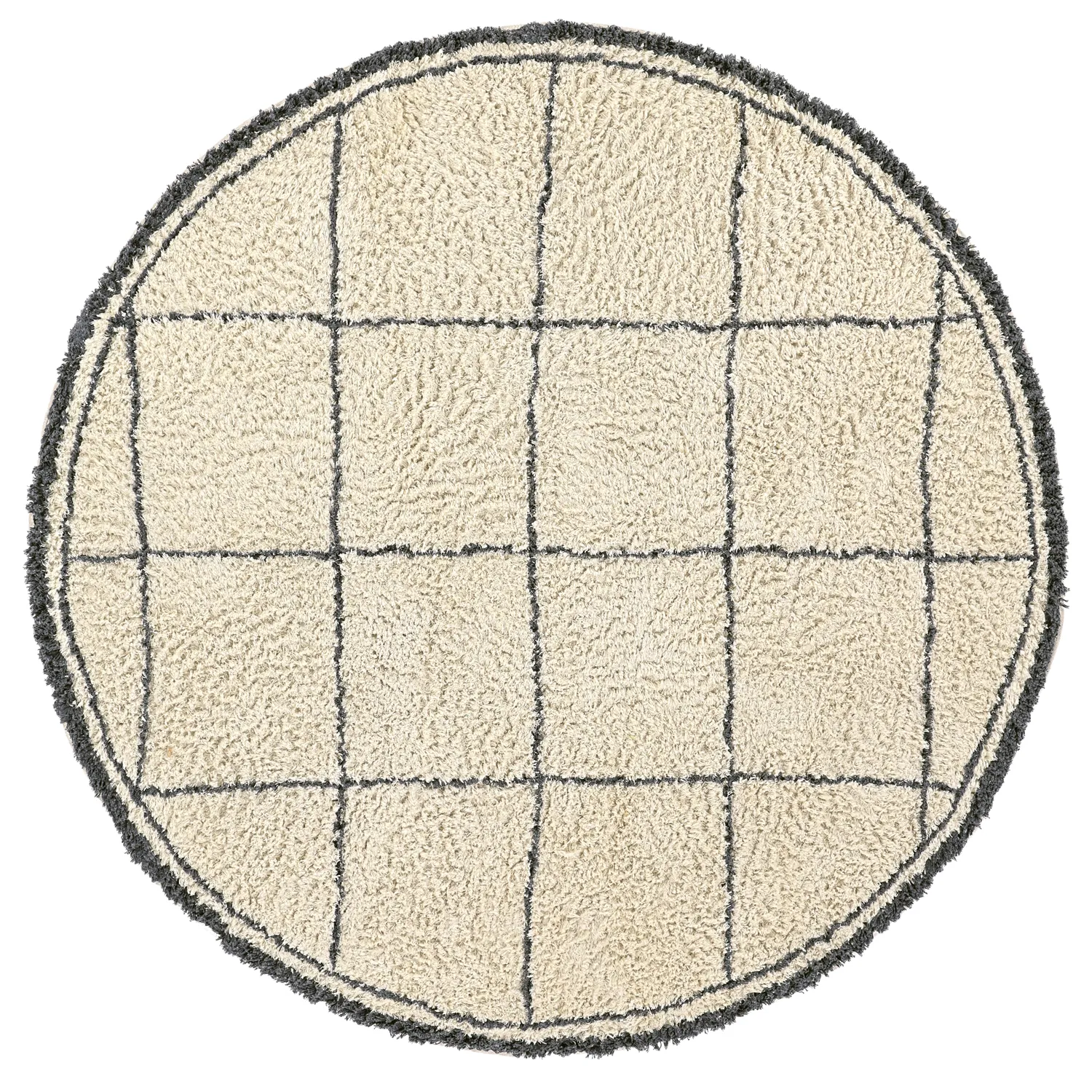 Tappeto rotondo - Lana Natural Cotton Shaggy (crema/grigio scuro)