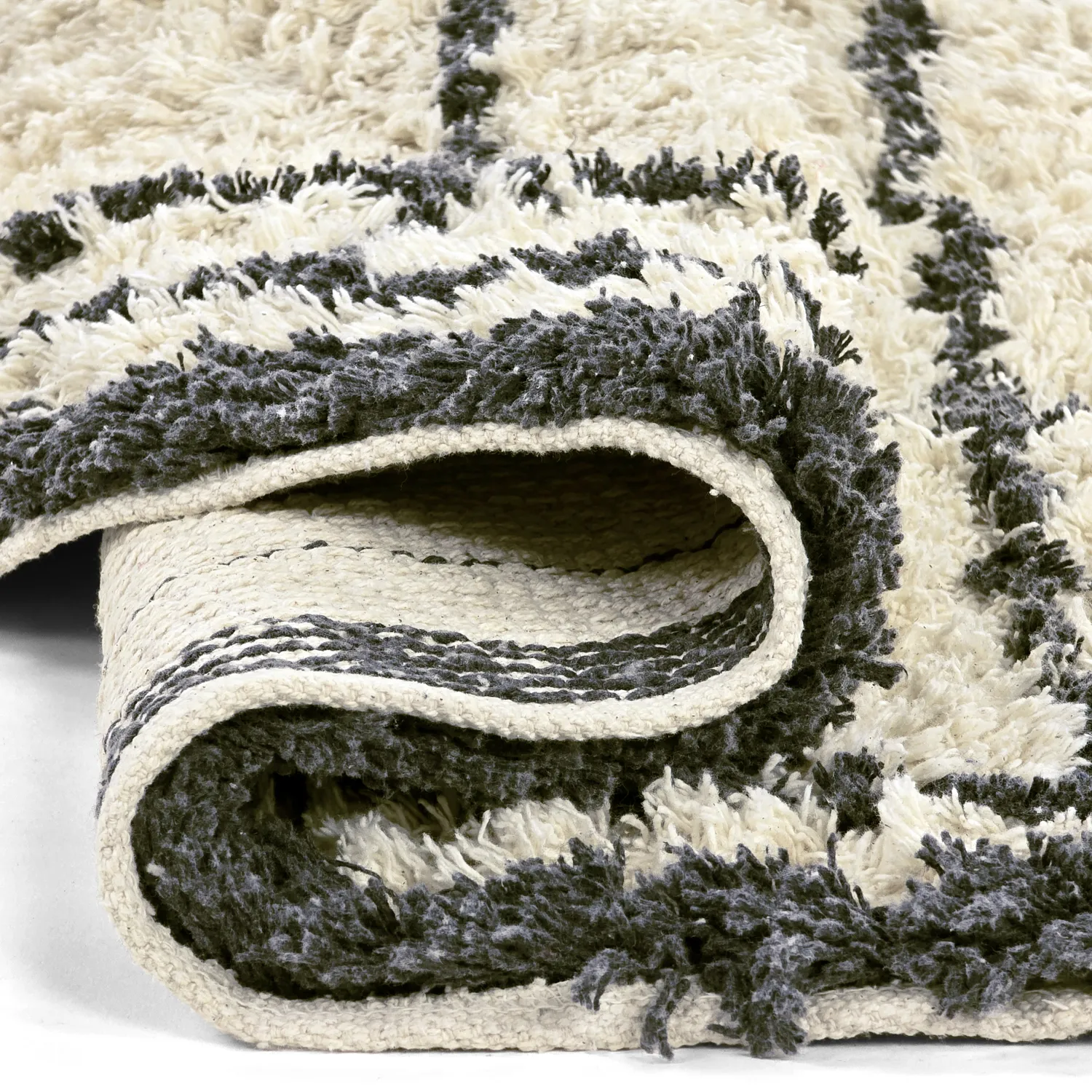 Tappeto rotondo - Lana Natural Cotton Shaggy (crema/grigio scuro)