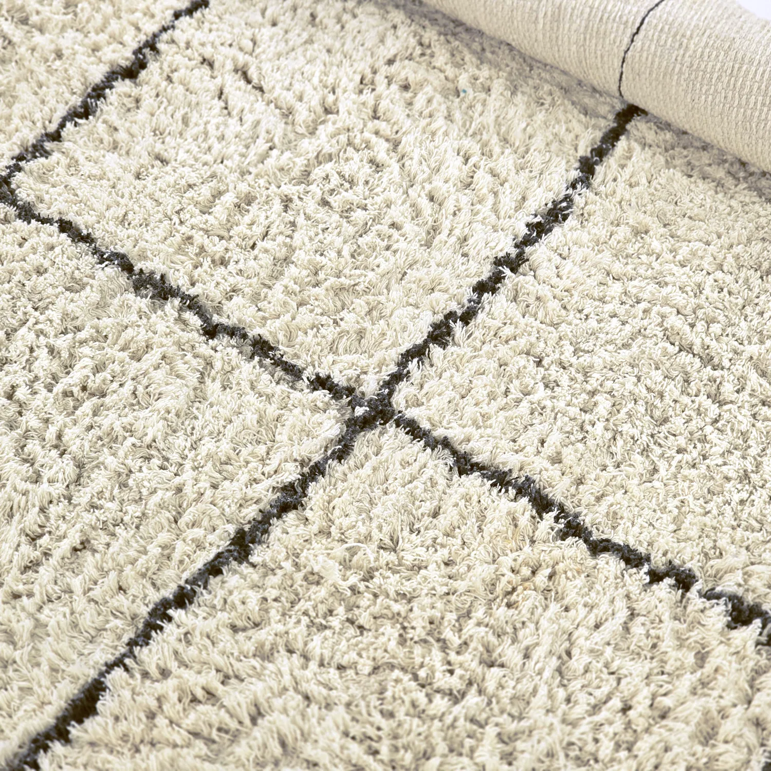 Tappeto rotondo - Lana Natural Cotton Shaggy (crema/grigio scuro)