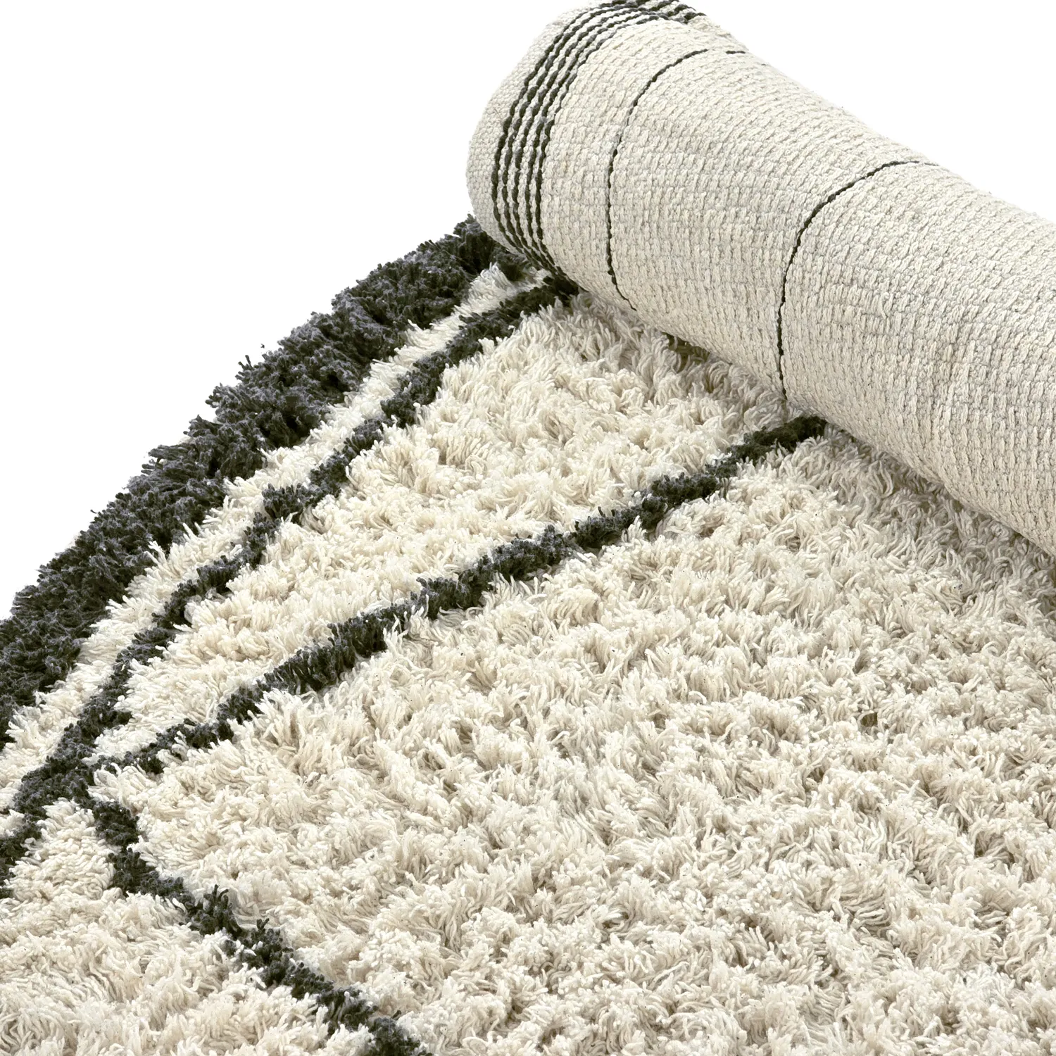 Tappeto rotondo - Lana Natural Cotton Shaggy (crema/grigio scuro)