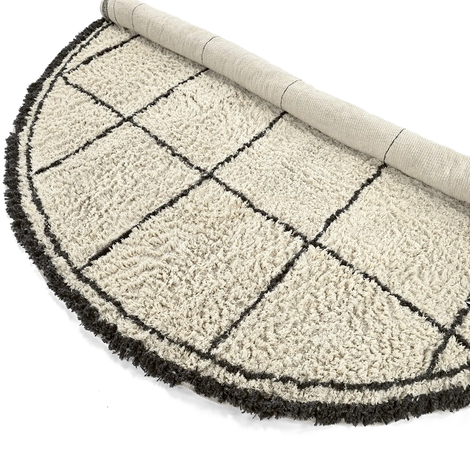 Tappeto rotondo - Lana Natural Cotton Shaggy (crema/grigio scuro)