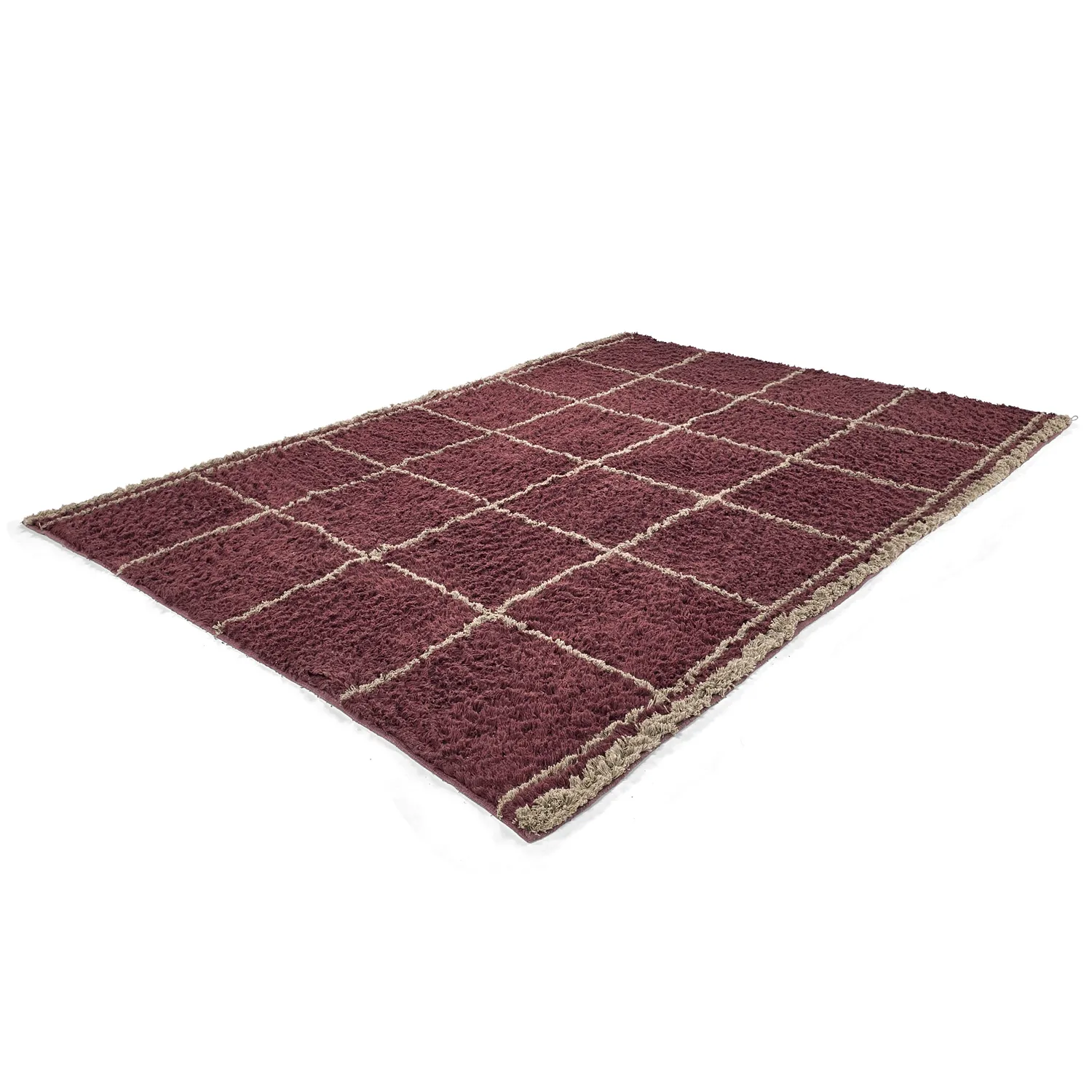 Tappeto A Pelo Lungo - Lana Natural Cotton Shaggy (tortora/rosso)