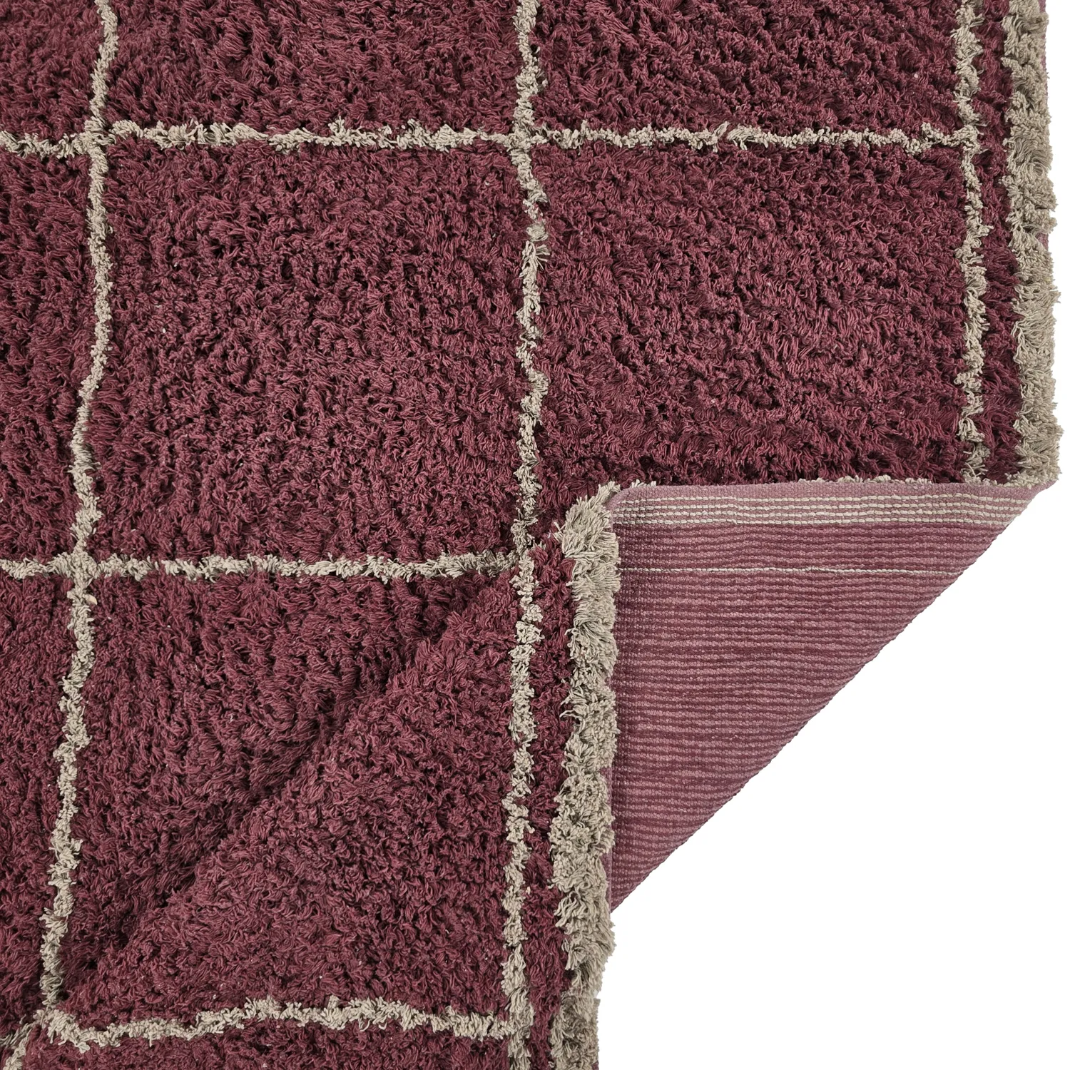 Tappeto A Pelo Lungo - Lana Natural Cotton Shaggy (tortora/rosso)