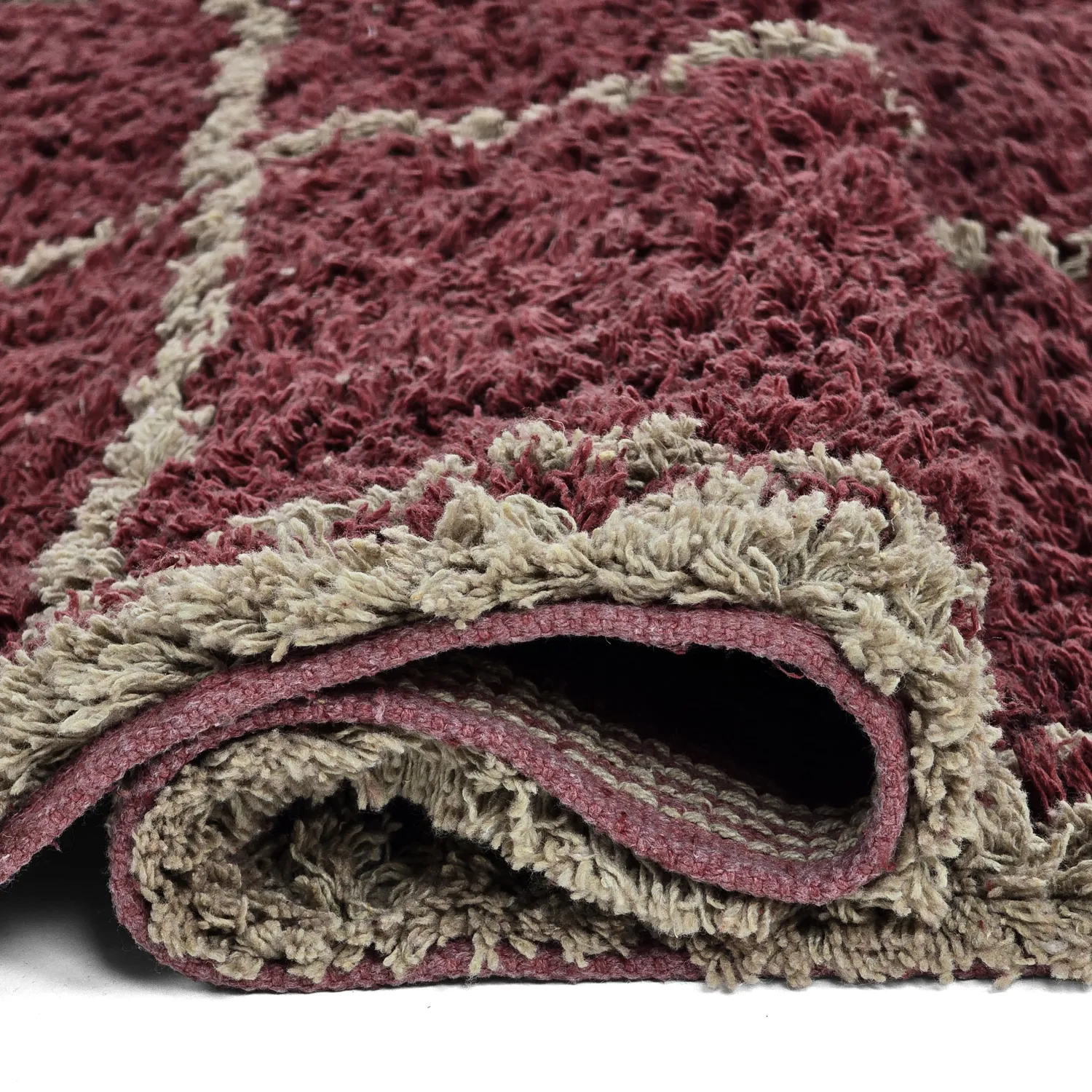 Tappeto A Pelo Lungo - Lana Natural Cotton Shaggy (tortora/rosso)