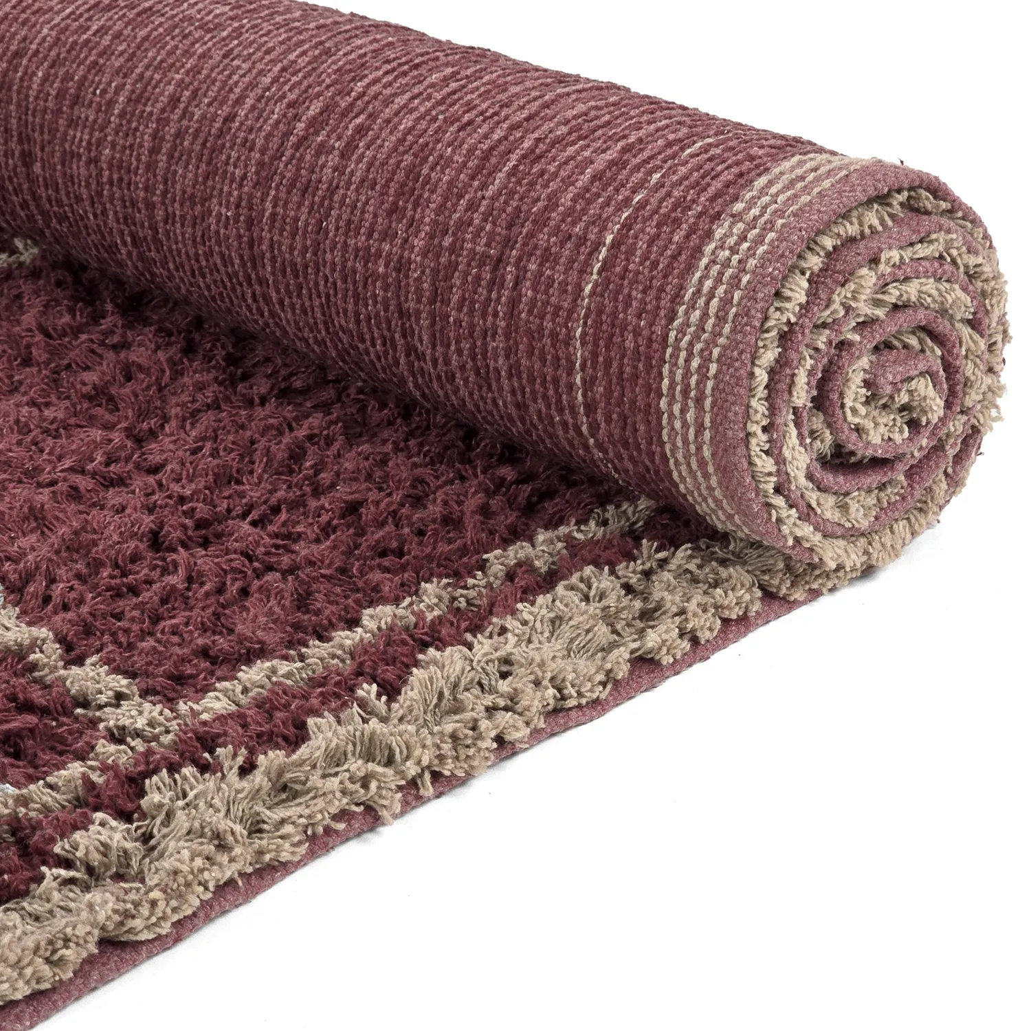Tappeto A Pelo Lungo - Lana Natural Cotton Shaggy (tortora/rosso)
