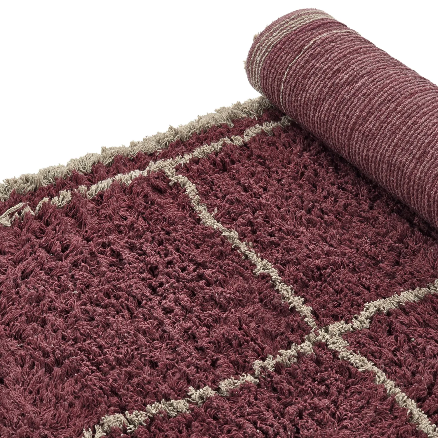 Tappeto A Pelo Lungo - Lana Natural Cotton Shaggy (tortora/rosso)