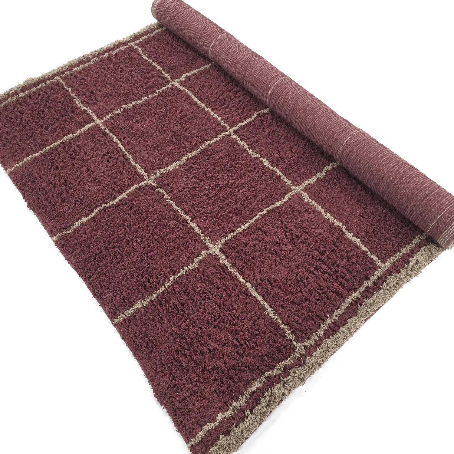 Tappeto A Pelo Lungo - Lana Natural Cotton Shaggy (tortora/rosso)