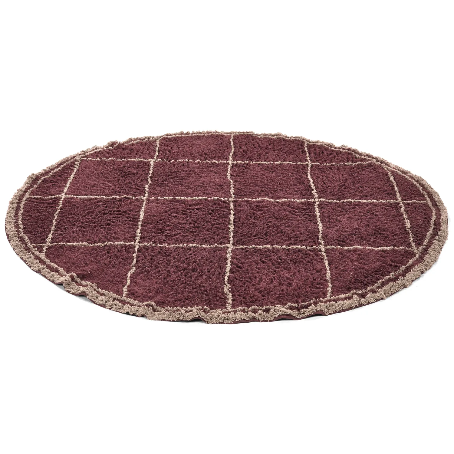 Tappeto rotondo - Lana Natural Cotton Shaggy (tortora/rosso)