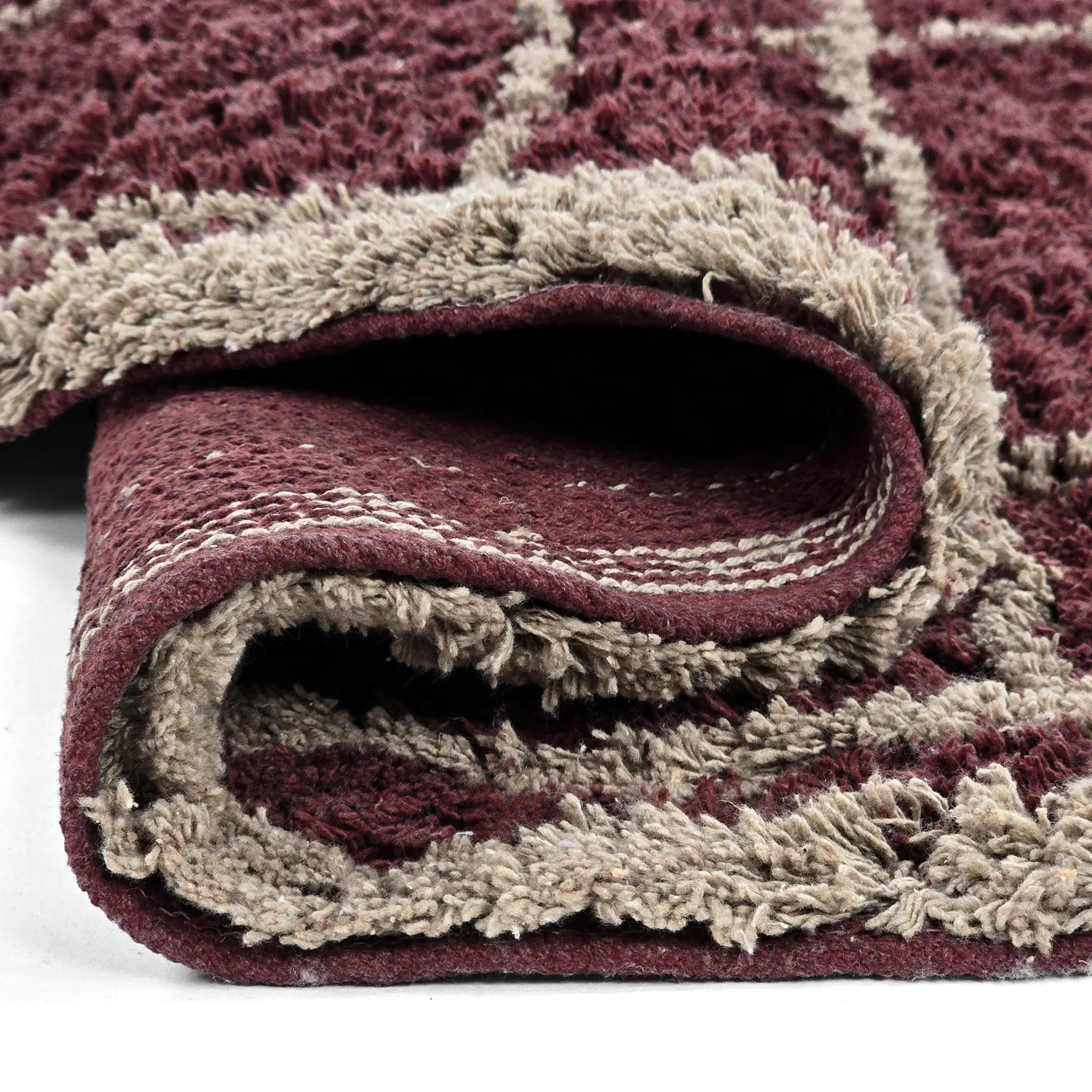 Tappeto rotondo - Lana Natural Cotton Shaggy (tortora/rosso)